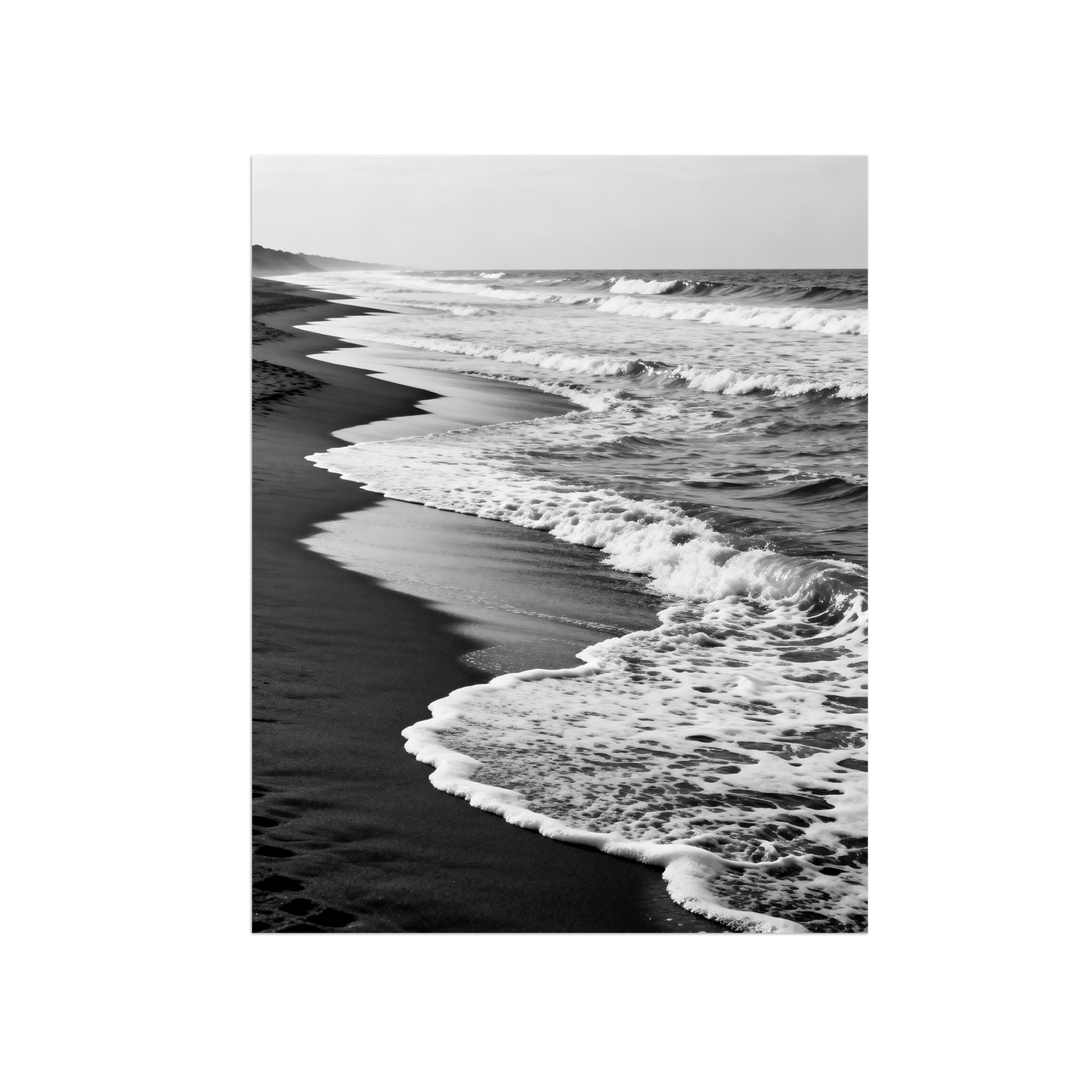 OZPWBVY Black White Landscape Wall Art. Sea Beach. Picture 50x65cm Framed