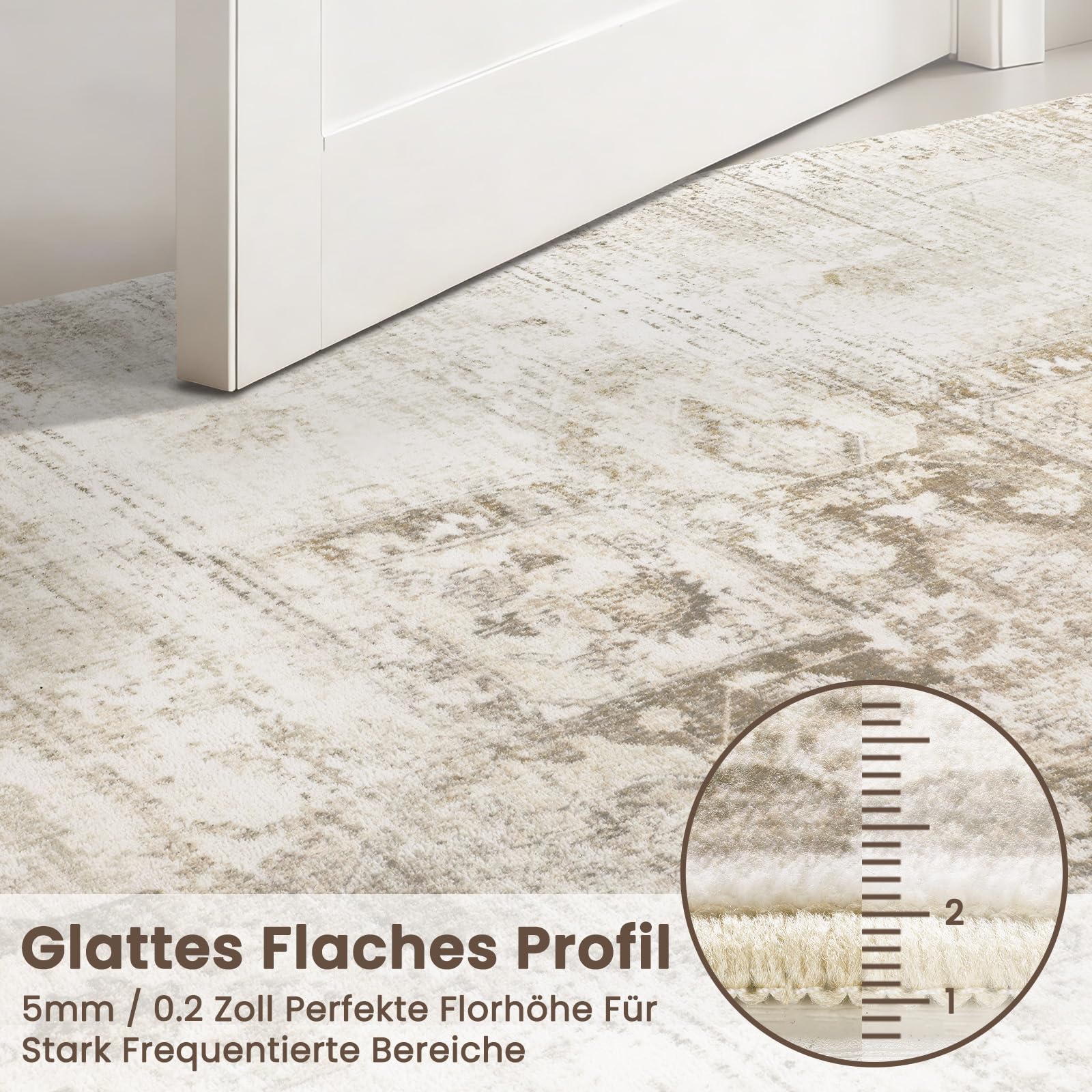Sour Lemon Orientalischer Vintage Teppich Wohnzimmer 160X230cm Beige Carpet | Persischer Rug Retro Boho Kurzflor Flauschig Waschbar Großer Teppiche Gegend Modern Rutschmatte Für Schlafzimmer Esszimmer