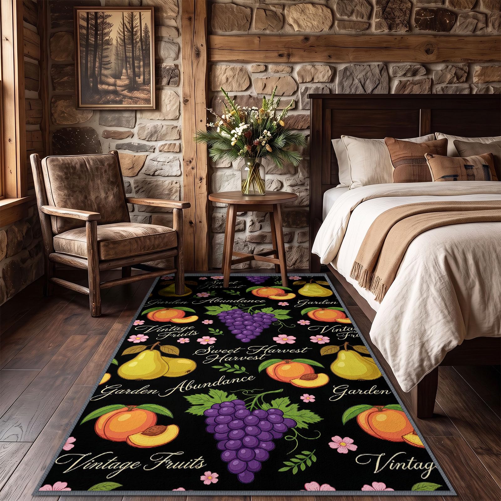 Birnen Nektarinen Trauben Grüne Blätter Teppich Läufer Flur 75 x 200 cm