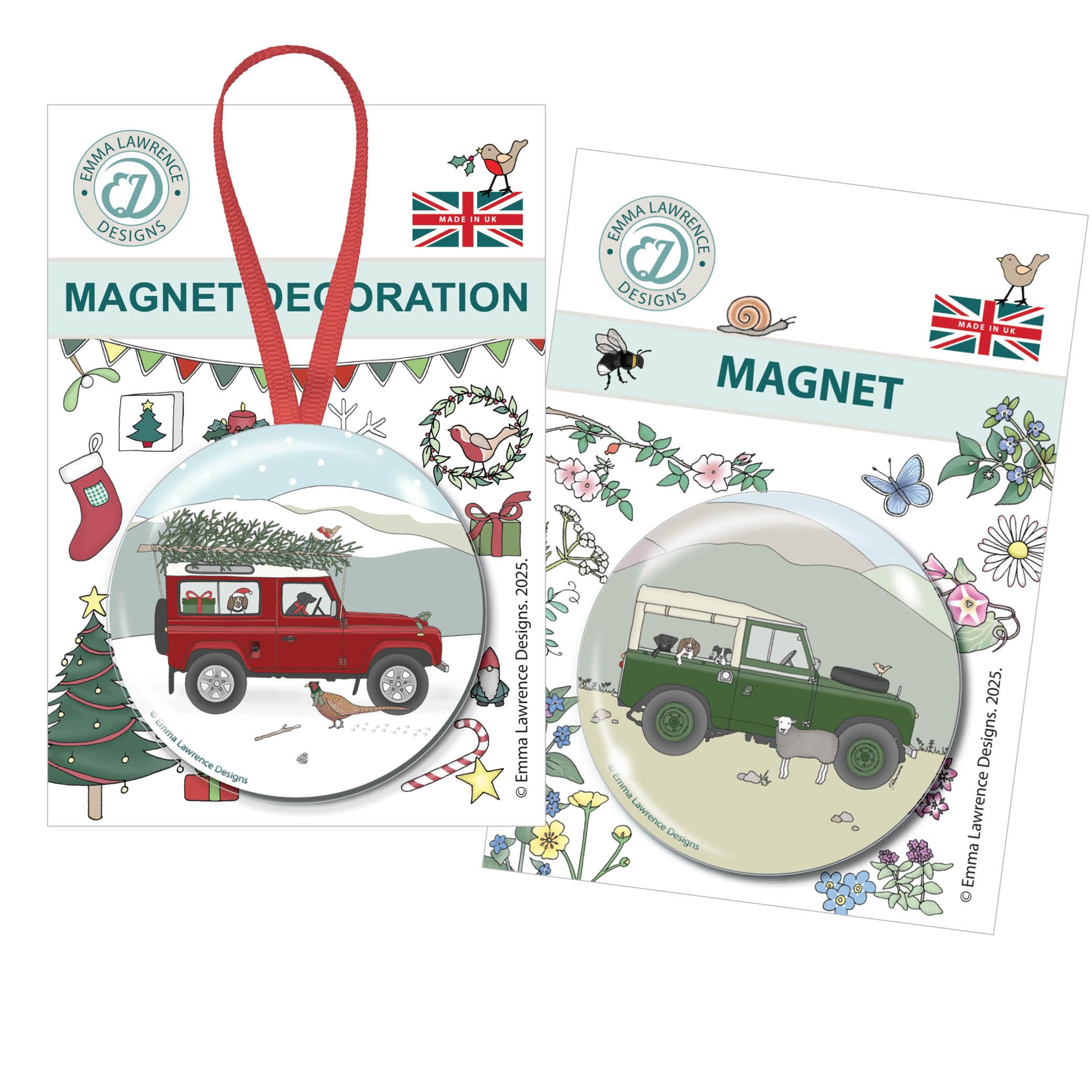 Gifts2remember Multi-Coloured Classic Farm Vehicle Christmas Magnet Set. Decorative Fridge Magnets By Emma Lawrence Designs, Made In Uk, Quality Metal Magnet & Magnet Decoration, 63Mm