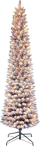 Vista 7 de Árbol de lápiz azul flocado preiluminado de 7.5 pies, 708 puntas, 300 luces incandescentes transparentes UL