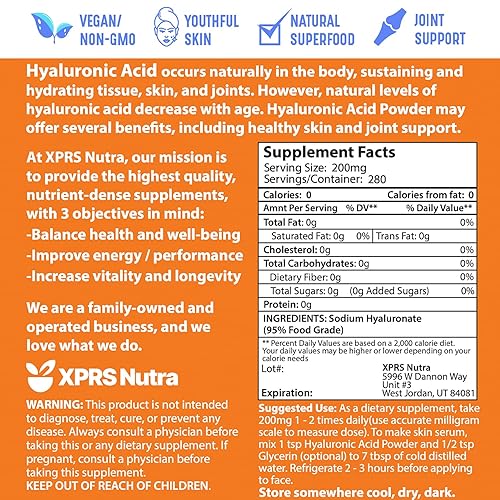 Miniatura 7 de XPRS Nutra Polvo de ácido hialurónico  0.45 onzas de suero de ácido hialurónico puro  Suero de bricolaje para cara y piel  Polvo puro de ácido