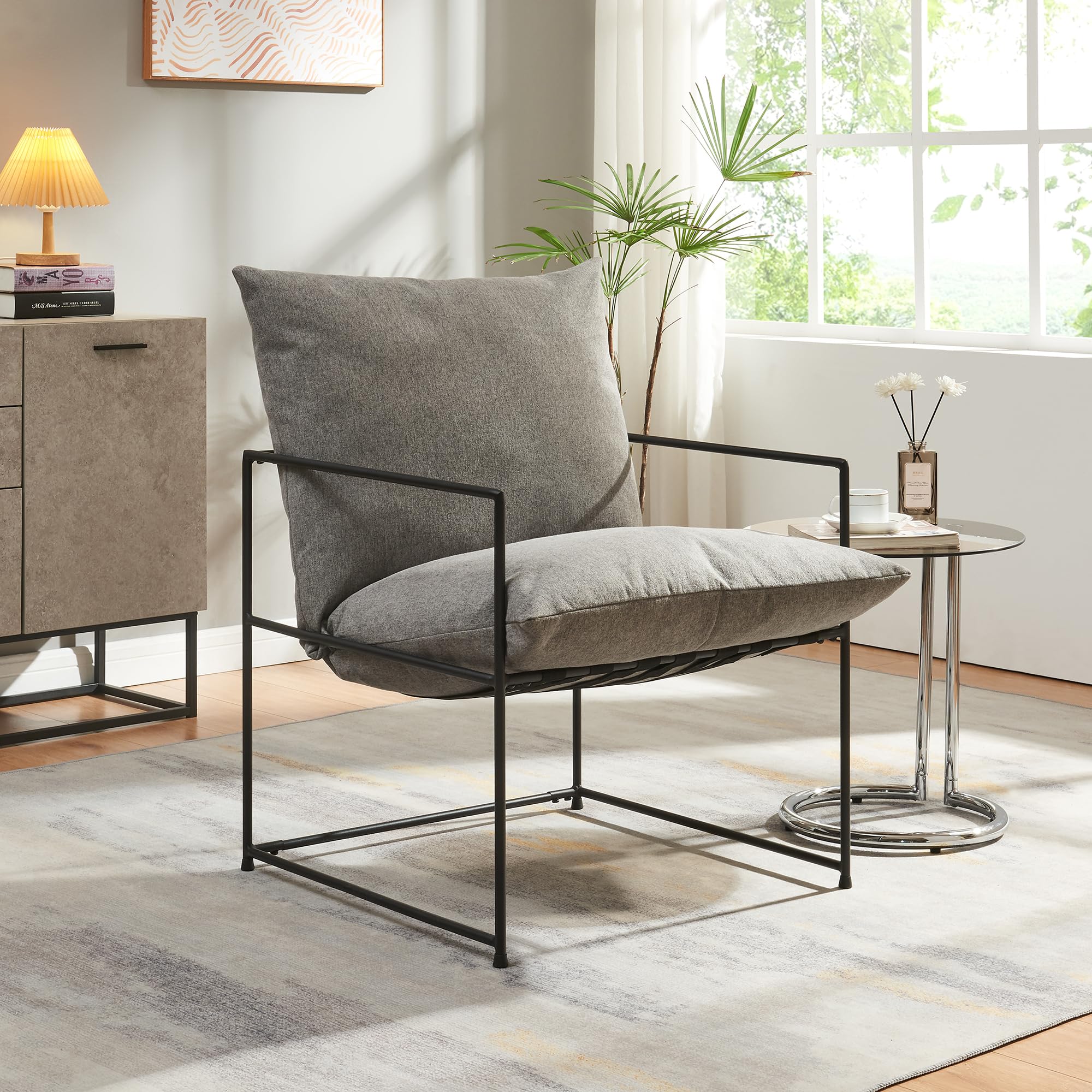 Poltrona Moderna En.casa – Telaio Metallo, Cuscino Imbottito Blu, 90x61x70 Cm