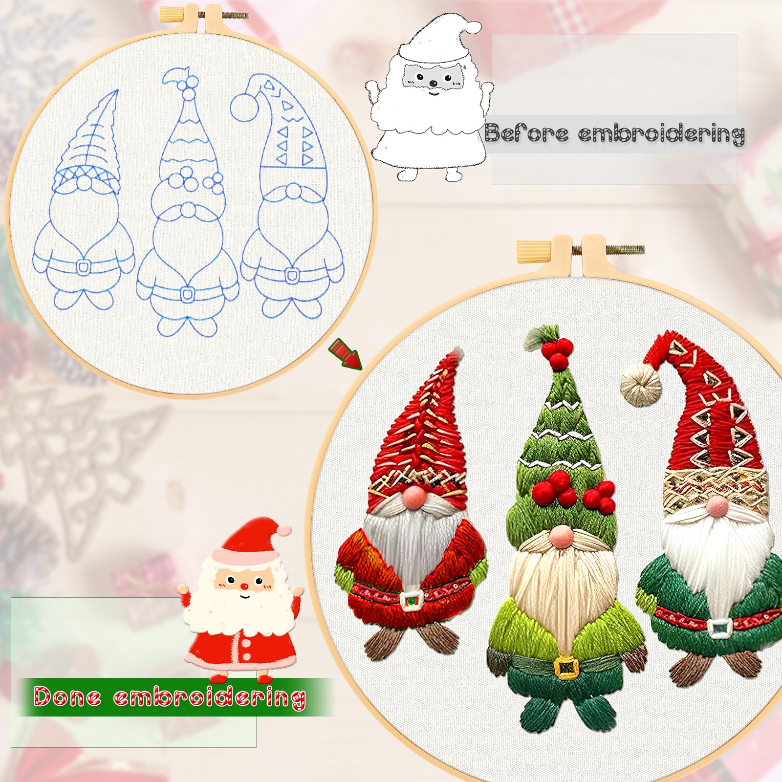 JSRQT 3 Pezzi Ricamo Starter Kit Con Istruzioni Set Da Per Principianti Adulto Embroidery Punto Croce Ricamare DIY Cucito A Mano Di Pratica