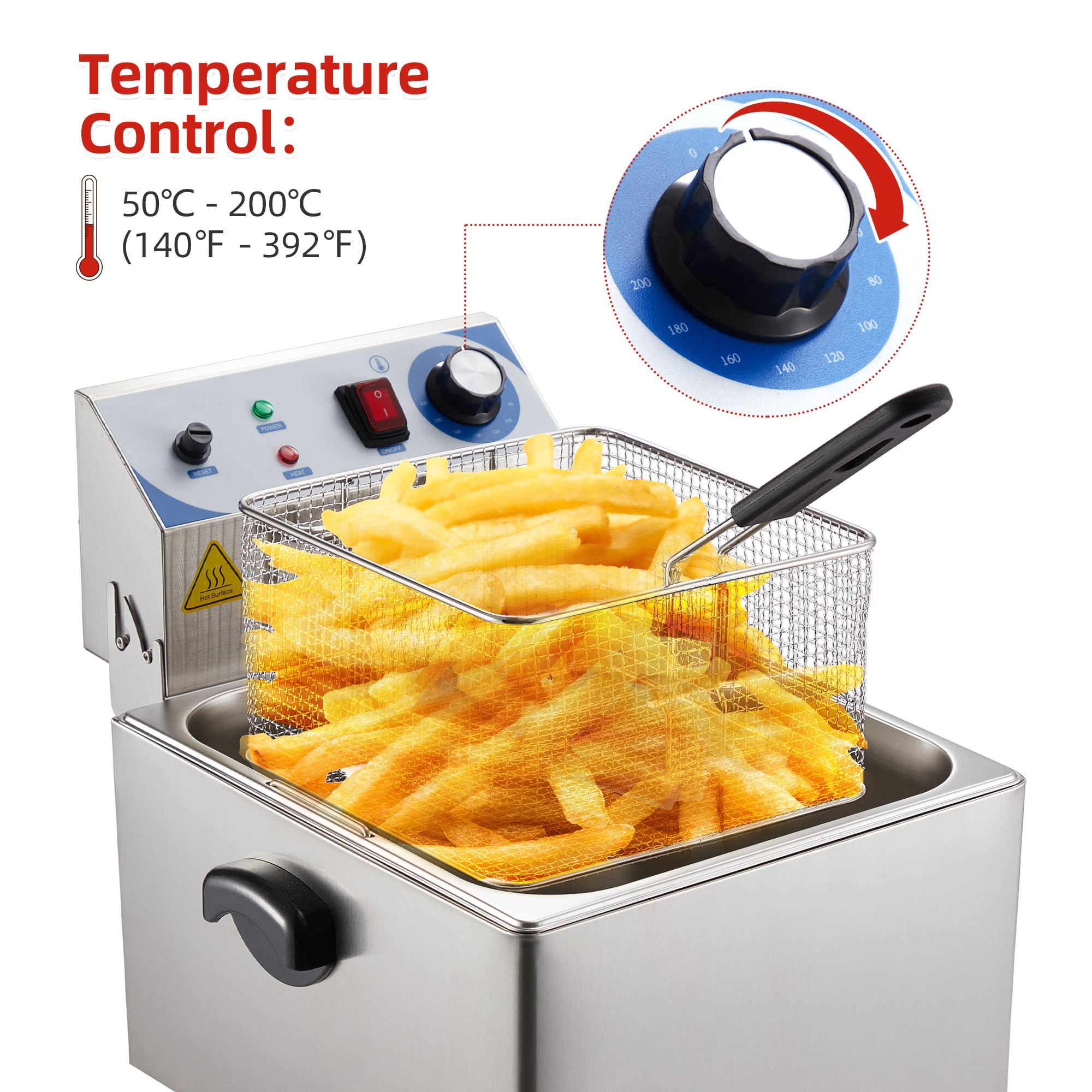 GARVEE 11 L/11.6 Qts Electric Deep Fryer with Basket and lid Adjustable Temperature Control Stainless Steel Perfect for Fried Chicken, Shrimp, French Fries, Chips & More