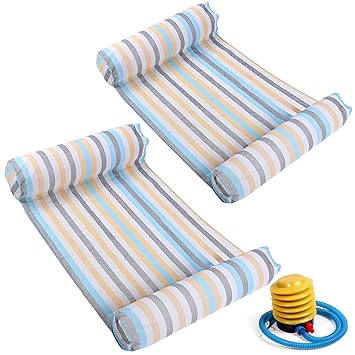 TNELTUEB 2 Pack Water Hammock, 4-in-1 Multi-Purpose Pool Float Hammock (Saddle, Lounge Chair, Hammock, Drifter) Portable Inflatable Hammock Float with Air Pump for Adults and Kids