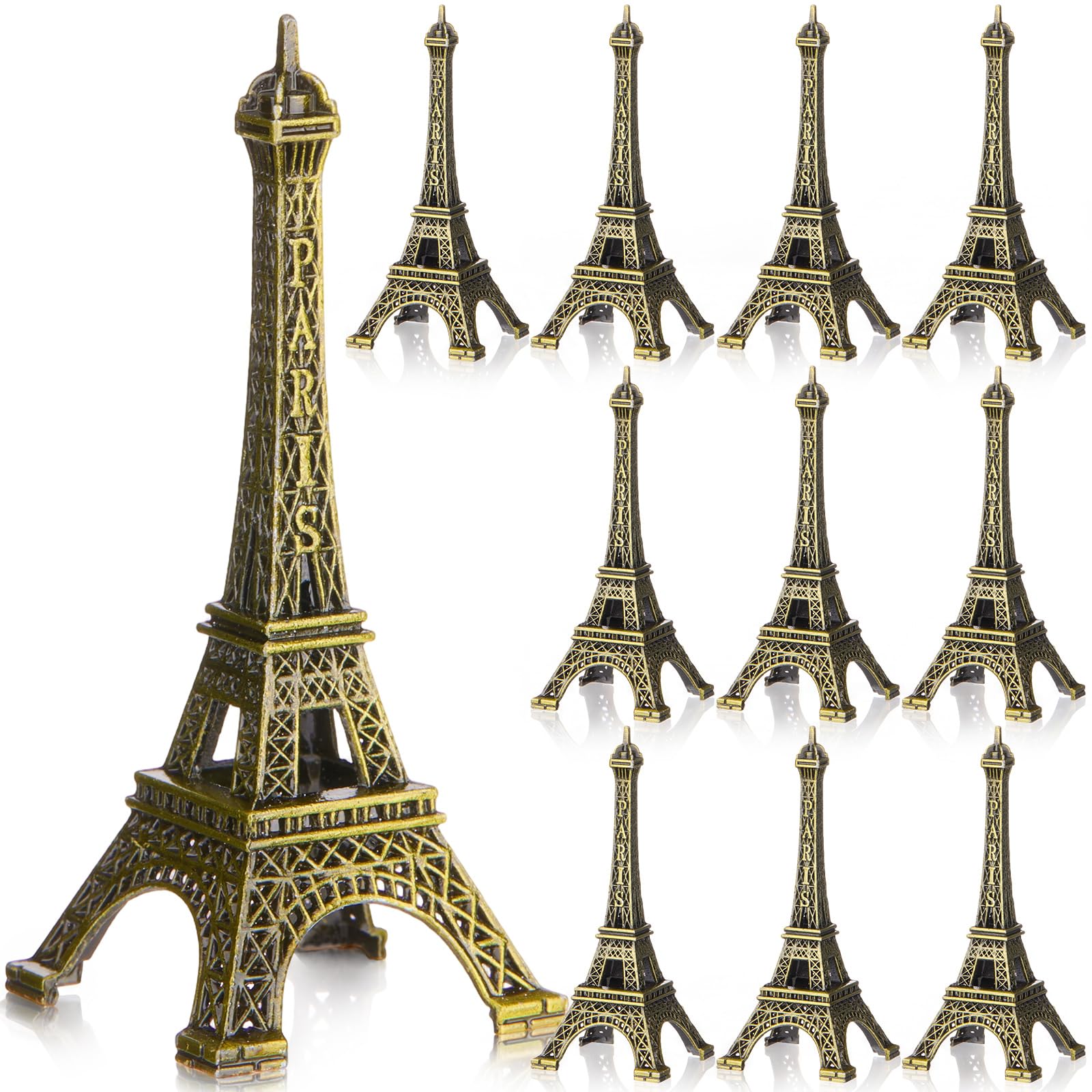 Yerliker 10 Pcs 3" Eiffel Tower Statue Bronze Metal Eiffel Tower Model Figurine Paris Themed Decor for Souvenir Photo Prop Cake Topper Table Party Home Decor Gift Christmas Ornaments