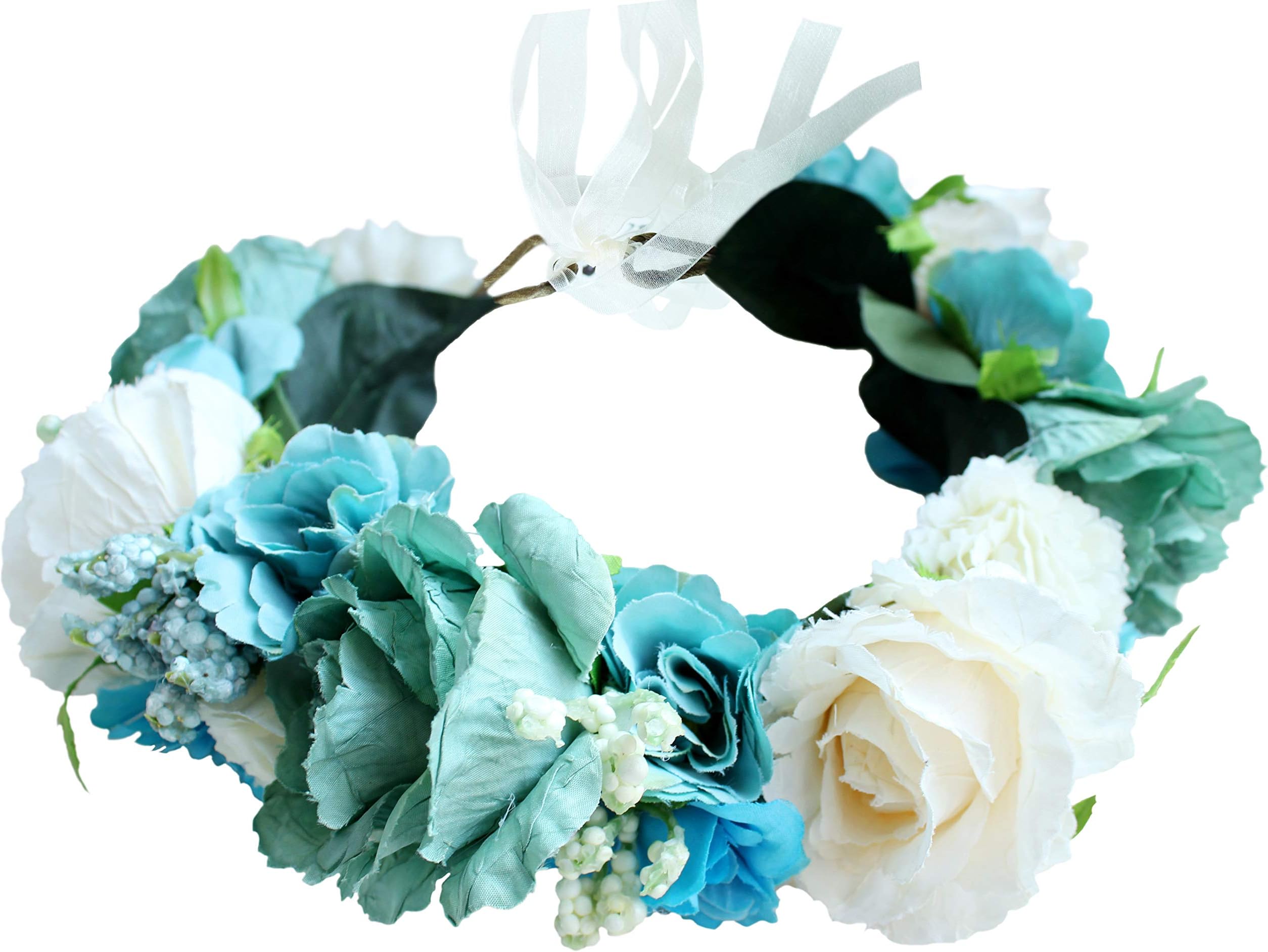 Vivivalue Boho Flower Headband Hair Wreath Floral Garland Crown Halo Headpiece with Ribbon Wedding Festival Party