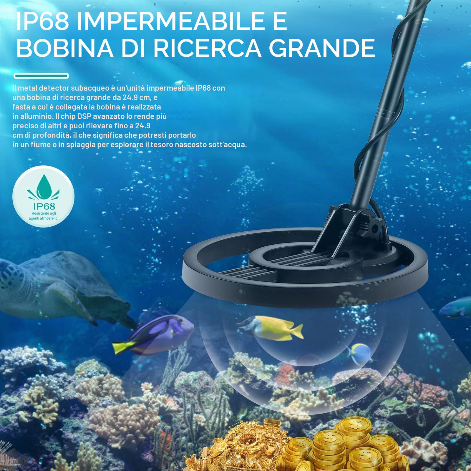 Metal Detector Regolabile ad Alta Precisione Impermeabile 33-43 Pollici Metal Detector con Display LCD per Bambini e Adulti Rilevatore d'Oro Profondità di Rilevamento 34 cm