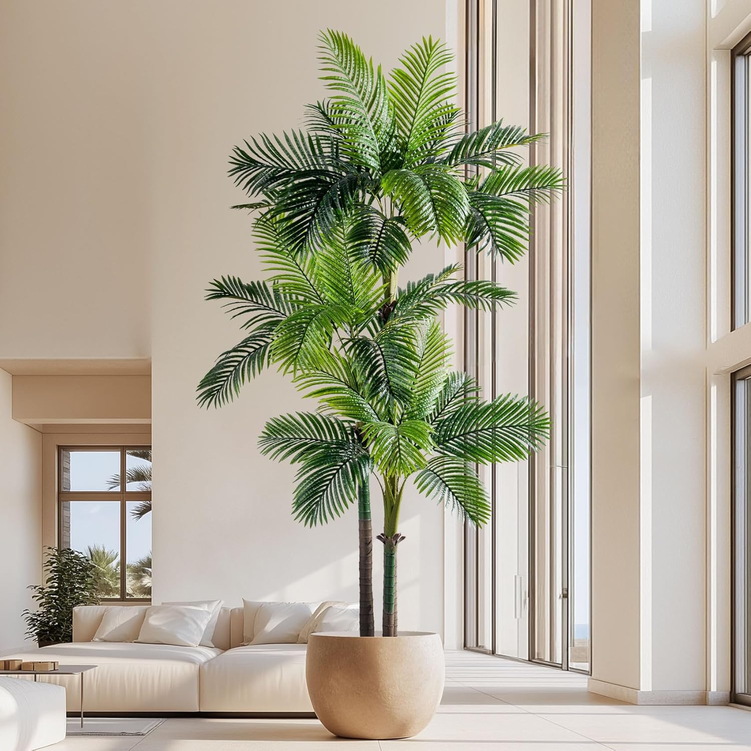 Erimda 8.2FT Artificial Phoenix Palm Tree Artificial Plants Indoor Outdoor Large Faux Coconut Silk Palm Tree Tropical Fake Tree Faux Sago Palm Plant for Modern Farmhouse Yard Outside Patio Poolside