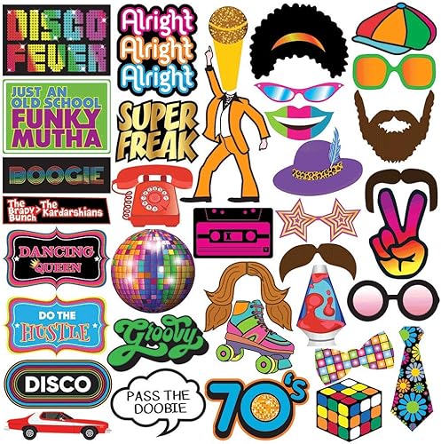 Disco Photo Prop Pack - Decoraciones de fiesta retro de los años 70, suministros y regalos