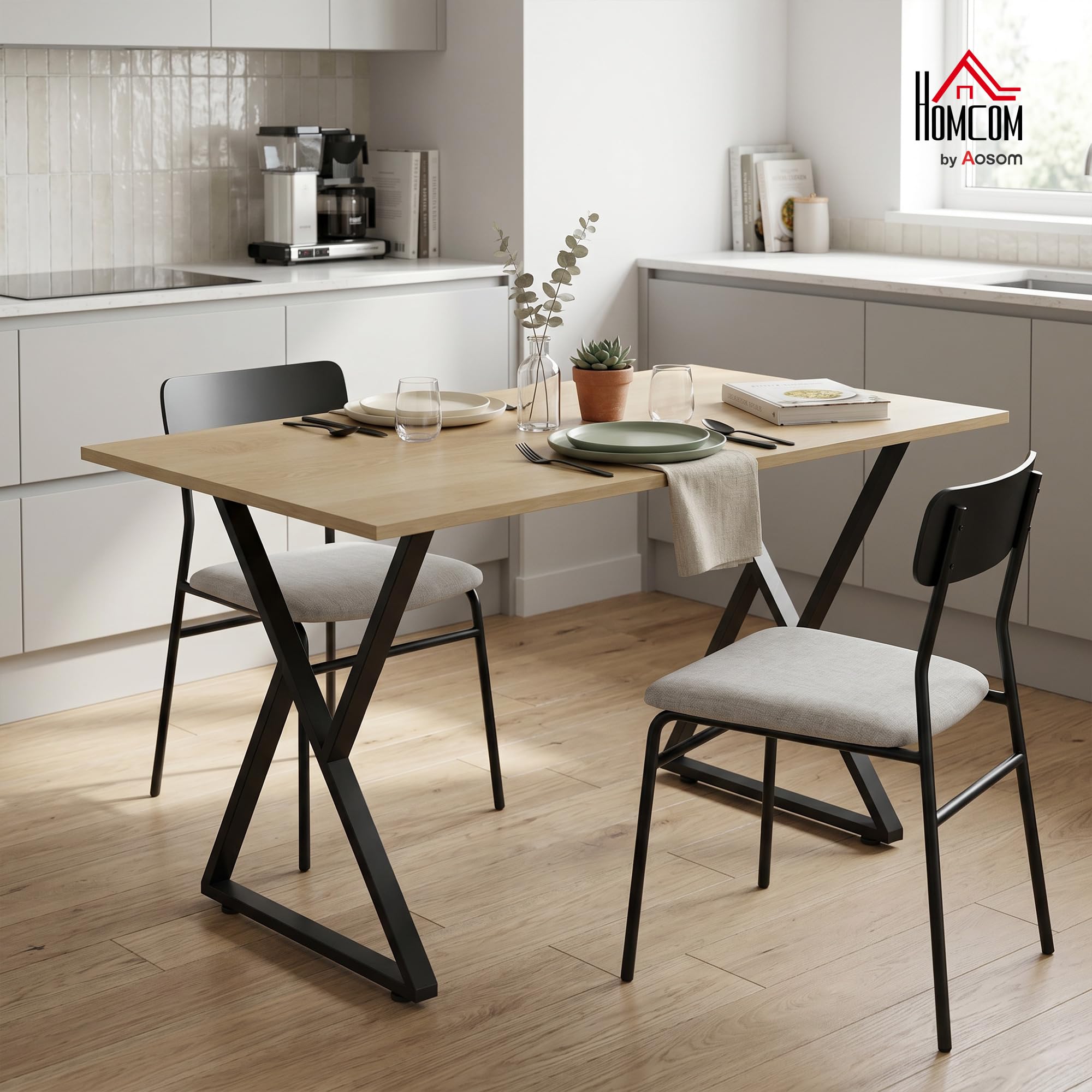 HOMCOM Pieds de Table en Acier, 60 x 72 cm, Lot de 2 Pieds de Bureau en Forme X, Bricolage à Domicile, avec Patins Réglables et Vis, Style Industriel, Noir