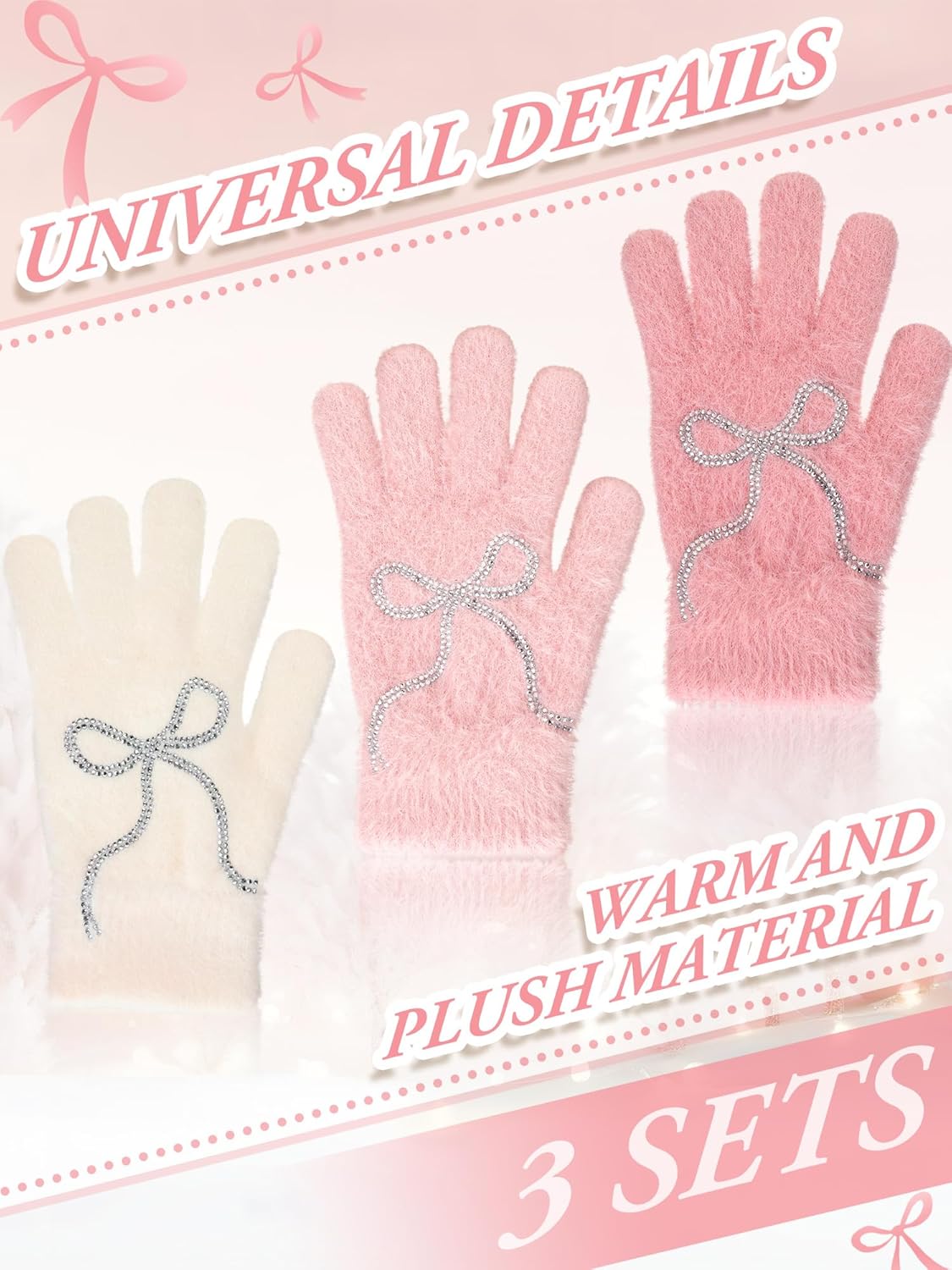 Pink Beanie Hat and Glove Set for Women Coquette Bow Beanie Bulk Y2k Winter Accessories - Image 2