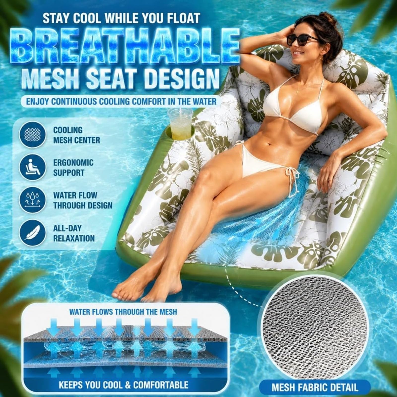 Flotteurs de piscine gonflables avec porte-gobelet, salons d'eau robustes, flottants gonflables pour adultes, parfaits pour s'amuser en été à une fête, au lac et à la plage