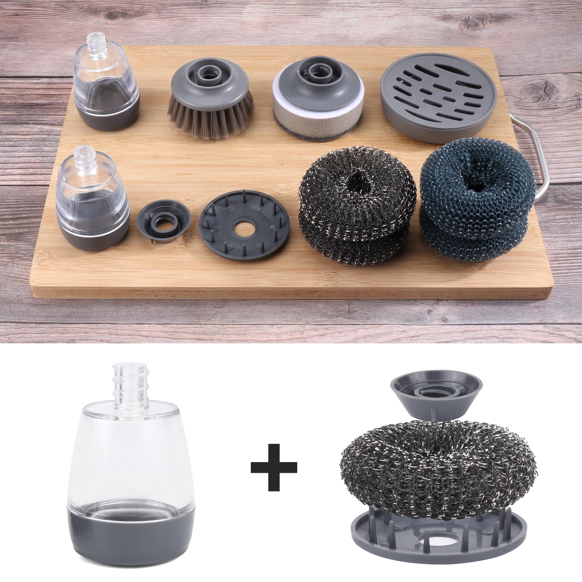 2 Spazzole Per Piatti Con Dispenser Di Sapone E Accessori - Per Lavare Piatti, Pentole E Lavelli - Foto 6