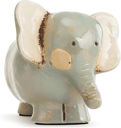 Elephant Character - Alcancía de cerámica envejecida, color azul brillante, 6.5 x 6