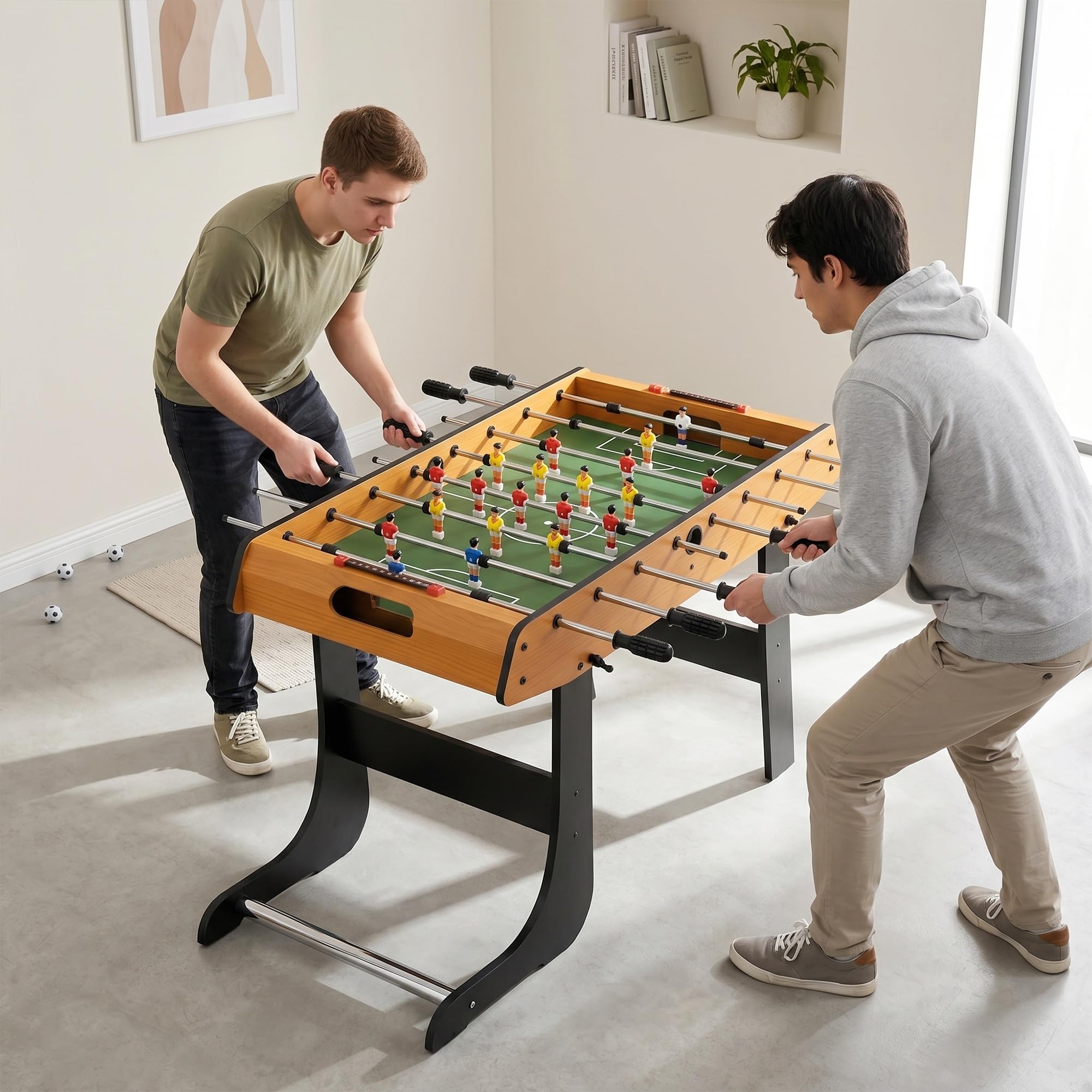 HOMCOM Baby-Foot Table de Babyfoot Pliable dim. 98L x 42l x 62H cm 2 balles fournies MDF Marron et Noir