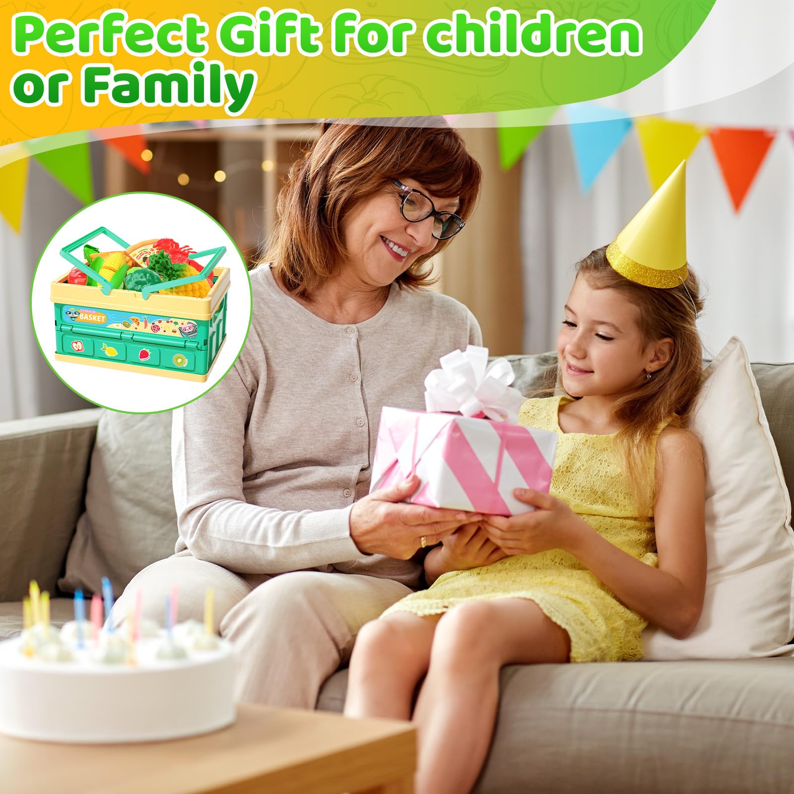 Akcesoria kuchenne dla dzieci, 55 sztuk, akcesoria kuchenne do zabawy, zestaw do zabawy do kuchni dziecięcej, zabawka kuchenna, krojenie z koszem piknikowym, dla dzieci, owoców, warzyw, żywności od 3