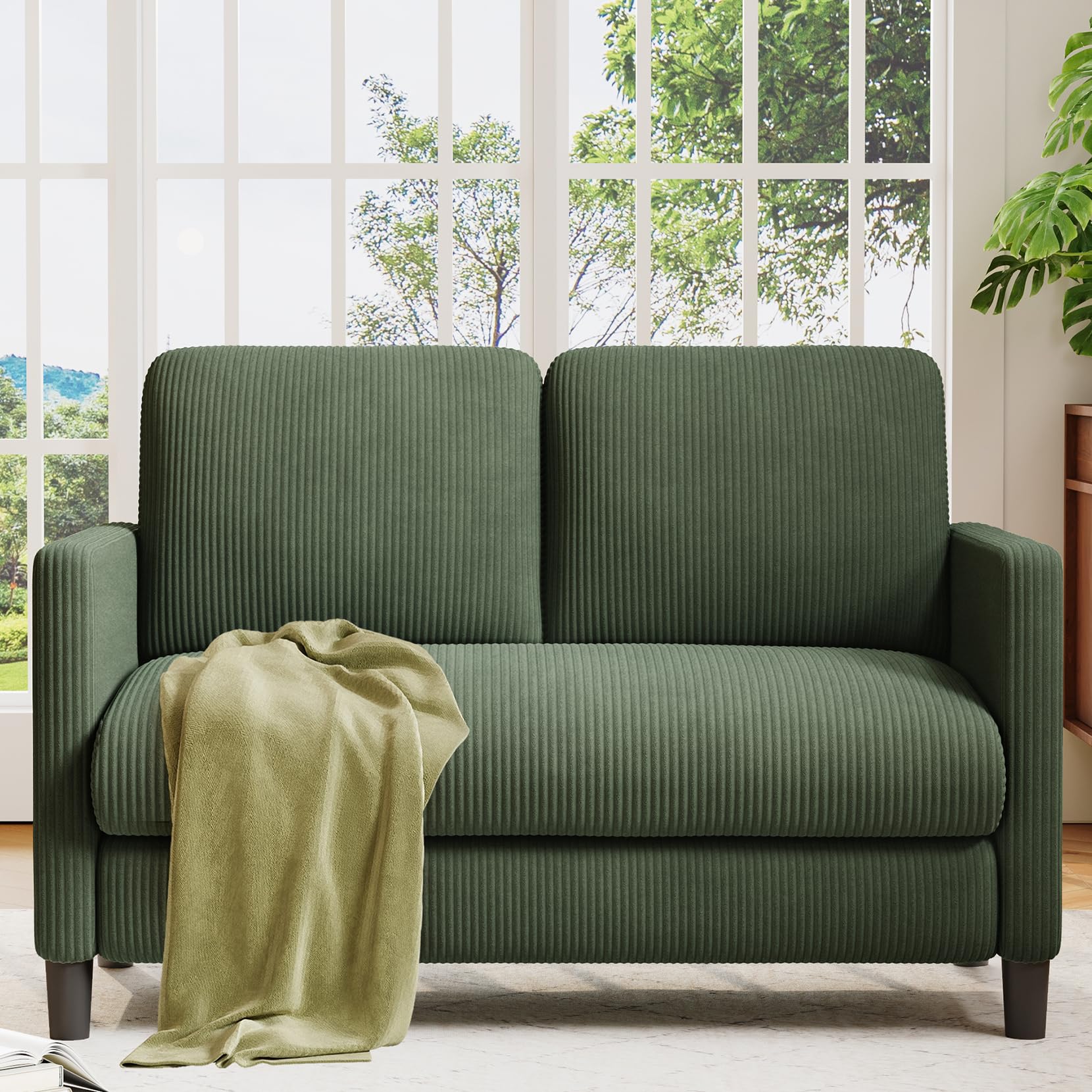 Divano a 2 posti, piccolo, 130 cm, piccolo divano per camera dei ragazzi, senza attrezzi, per 2 divani e divani in legno massiccio, piccoli divani per soggiorno, verde