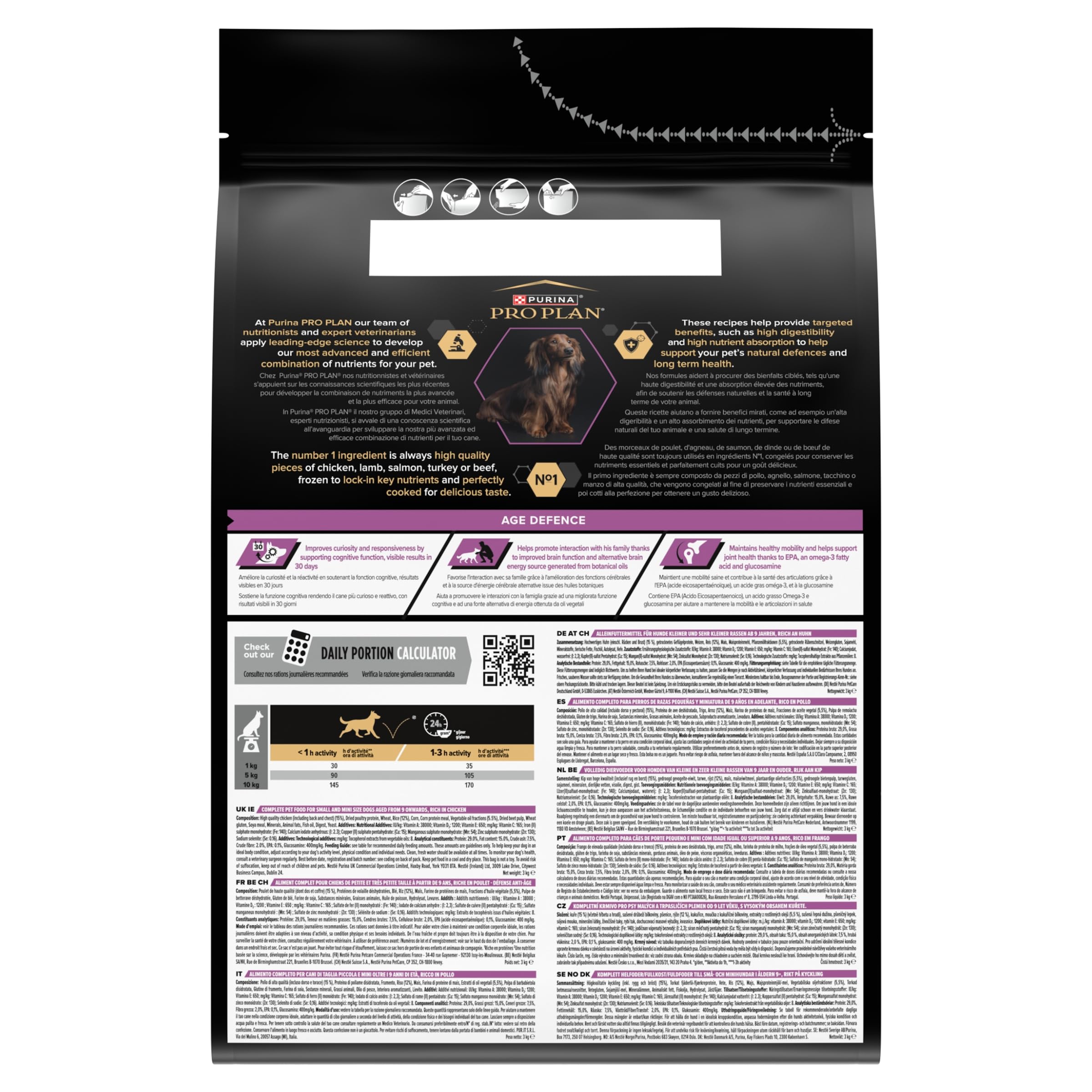 PURINA PRO PLAN | Age Defense | Croquettes pour Chien Senior de taille petit et mini | Soutient la bonne santé des chiens vieillissants, et des articulations | Riche en Poulet | Sac 3 Kg