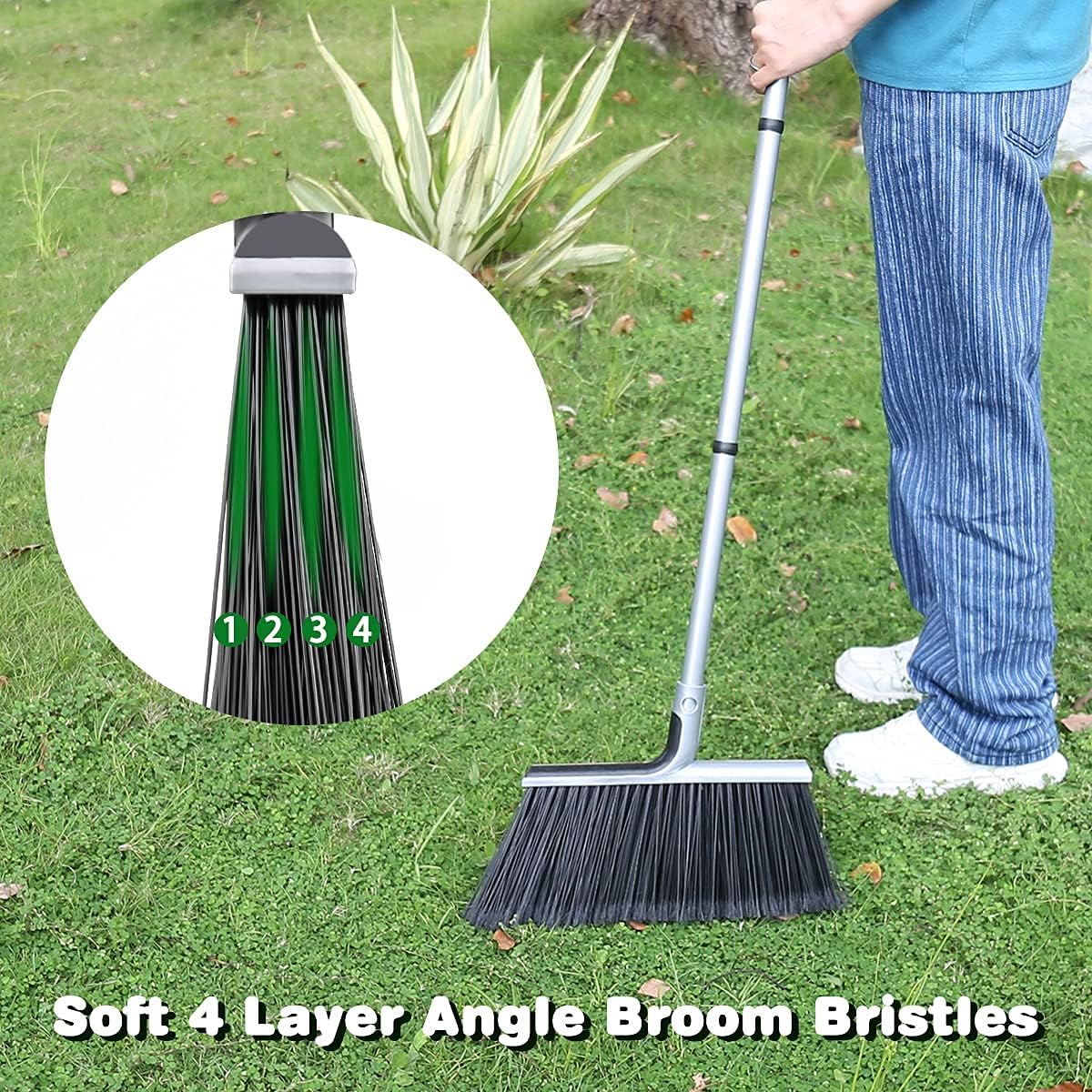 Outdoor/Indoor Broom for Floor Cleaning with 58 inch Long Handle, Angle Brooms Heavy Duty for Home Garage Kitchen Office Courtyard Lobby Lawn Concrete : Health & Household
