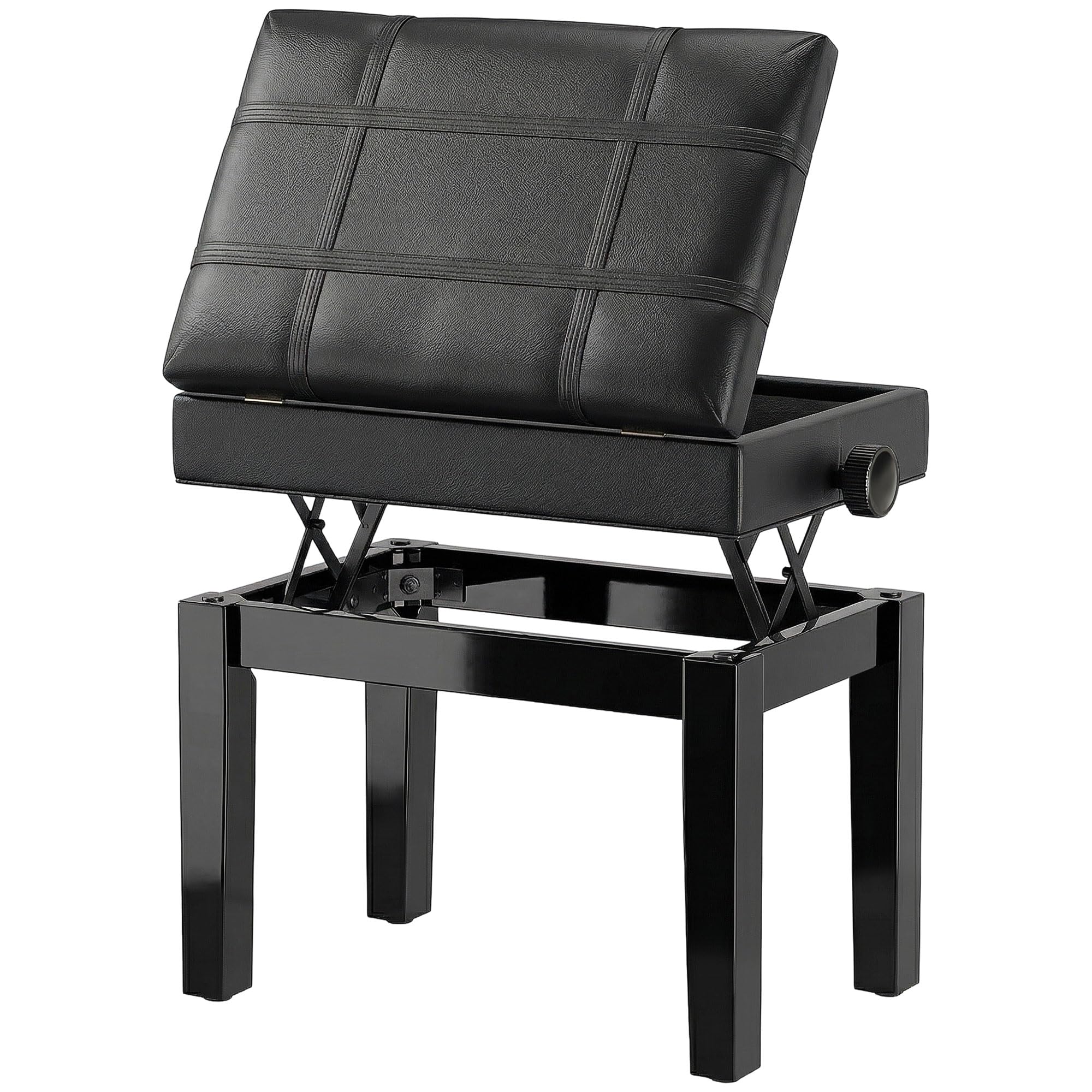 HOMCOM Banc de Piano, Banc de Clavier réglable en Hauteur en Bois Massif, Tabouret Piano avec Compartiment caché, siège rembourré polyuréthane, Stable et antidérapant, Charge 150kg, Noir