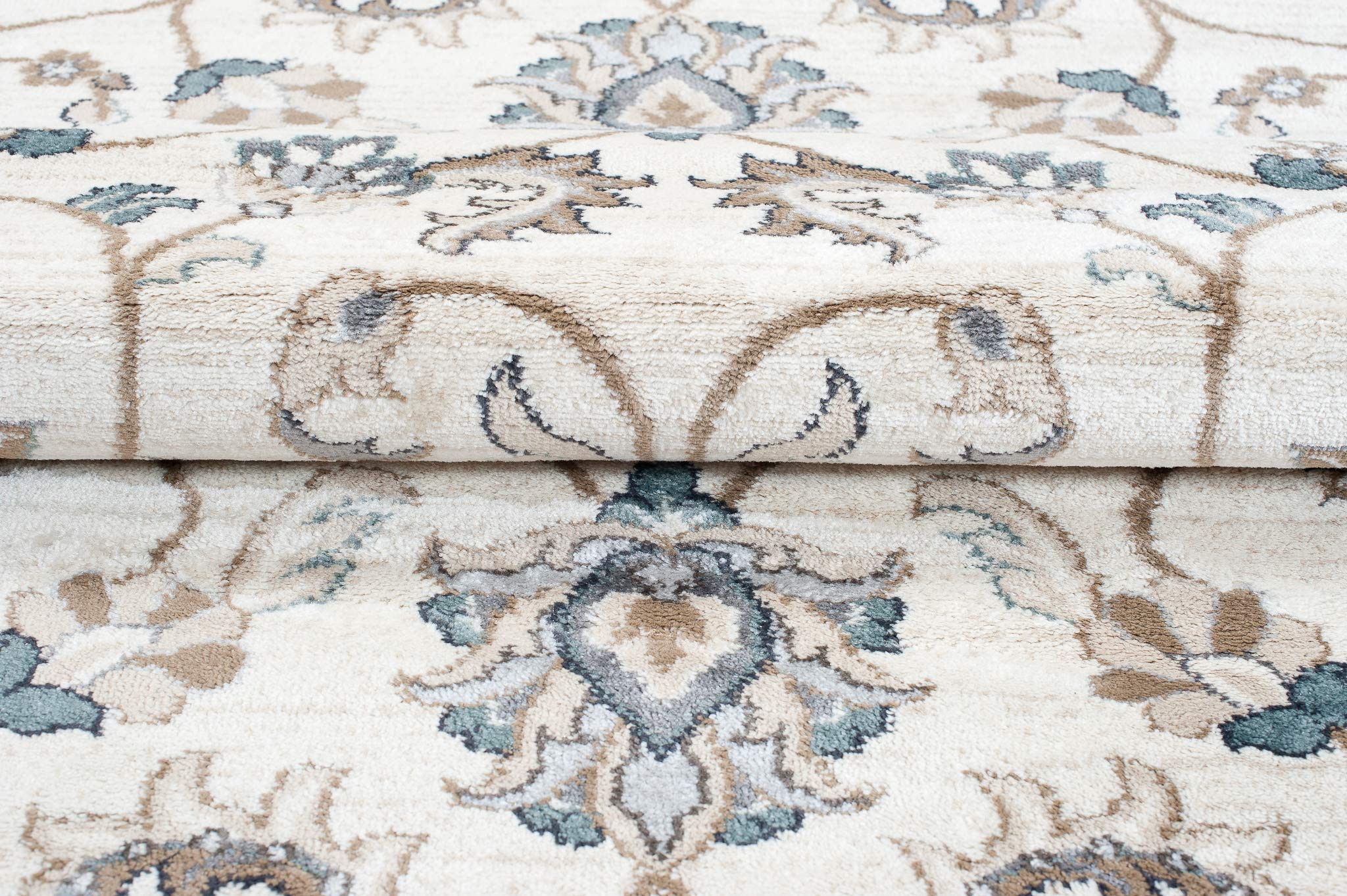 TAPISO Dubai Tappeto Tradizionale Pelo Corto Soggiorno Design Classico Motivo Floreale Ornamenti tonalità Crema Grigio Salotto Sala Camera Ufficio Oeko-Tex 160 x 220 cm