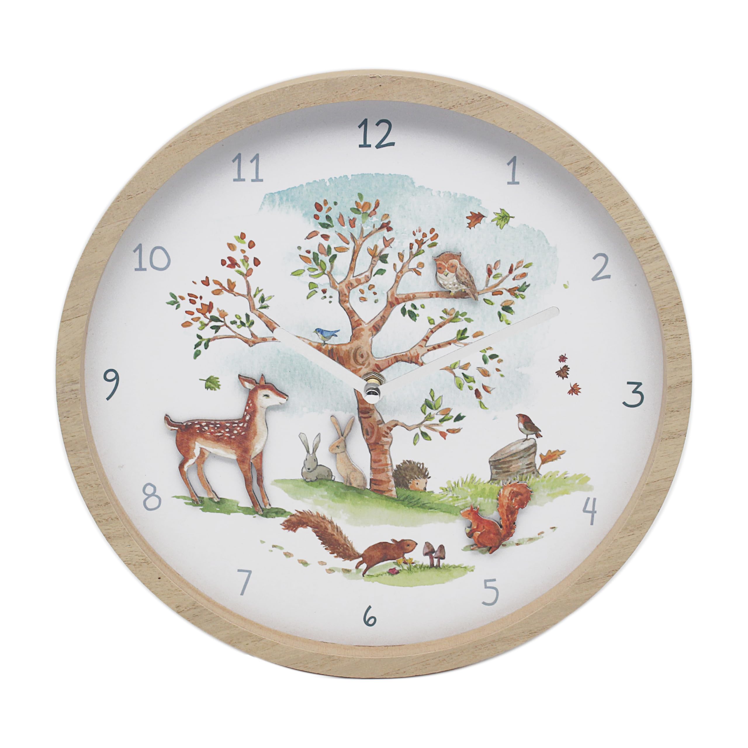 The Leonardo Collection White Lesser & Pavey Forest Friends Woodland Animals Wooden Children's Bedroom Analogue Clock