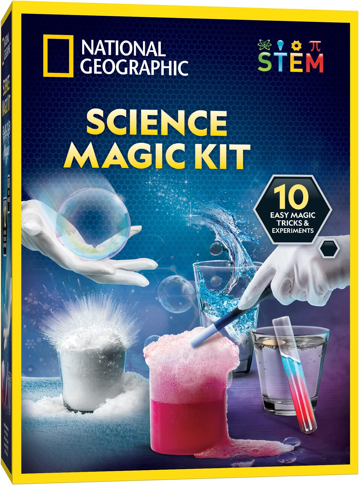 NATIONAL GEOGRAPHIC Magic Chemistry Set - Perform 10 Amazing Easy Tricks with Science, Create a Magic Show with White Gloves & Magic Wand