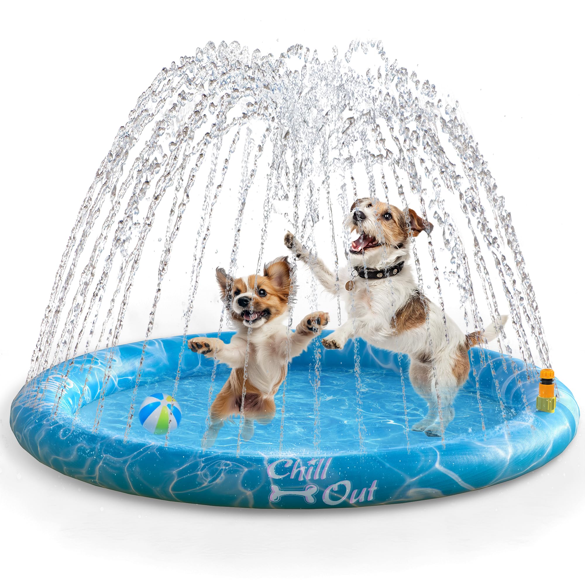 ALL FOR PAWS 39in Dog Splash Pad, Anti-Slip Splash Pad for Dogs, 0.58mm Thickened Splash Sprinkler Pad, Summer Outdoor Water Toys Easy Setup with 1/2'