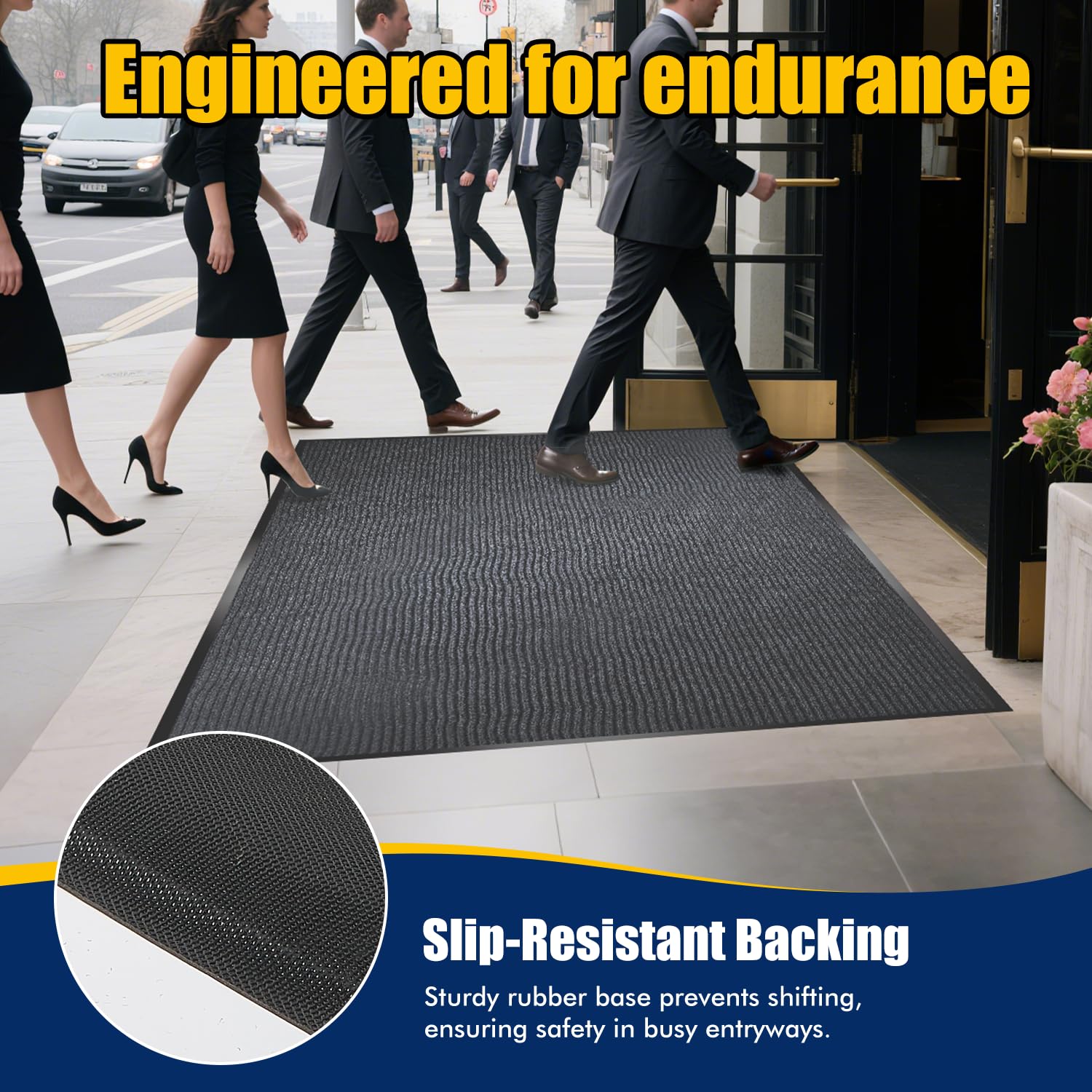 Extra Large Indoor/Outdoor Entrance Mat - 4 x 5 Feet, Rubber Border Door Mat Heavy Duty, Waterproof, Low-Profile, Easy to Clean, Rubber Entry Mat, Commercial Floor Mat, Charcoal Grey — Amazon image 3