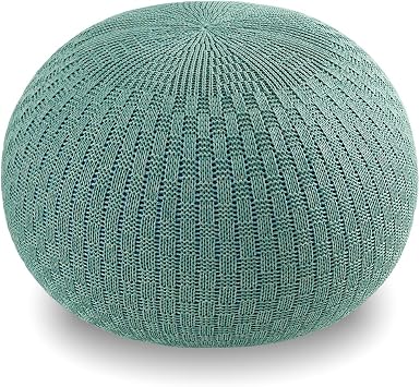 ARTPLAN - Round Knit Pouf - Woven Floor Ottoman - Handmade & Hand Stitched - 19.7 Dia x 12.8 High - Boho Home Decor - Living Room - Bedroom,Agate Green