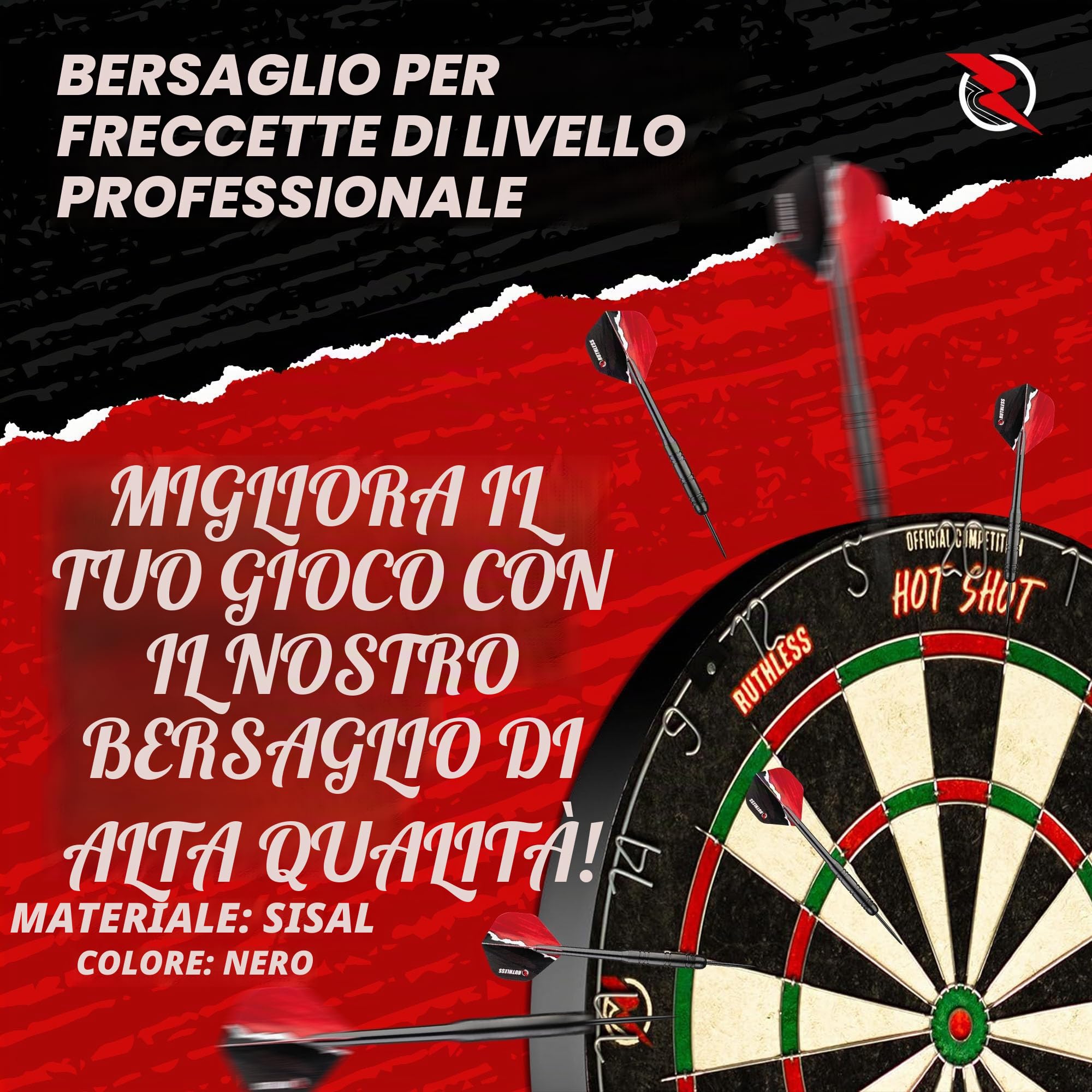 Ruthless Hot Shot Set di freccette Endurance in sisal con 2 set punta in acciaio