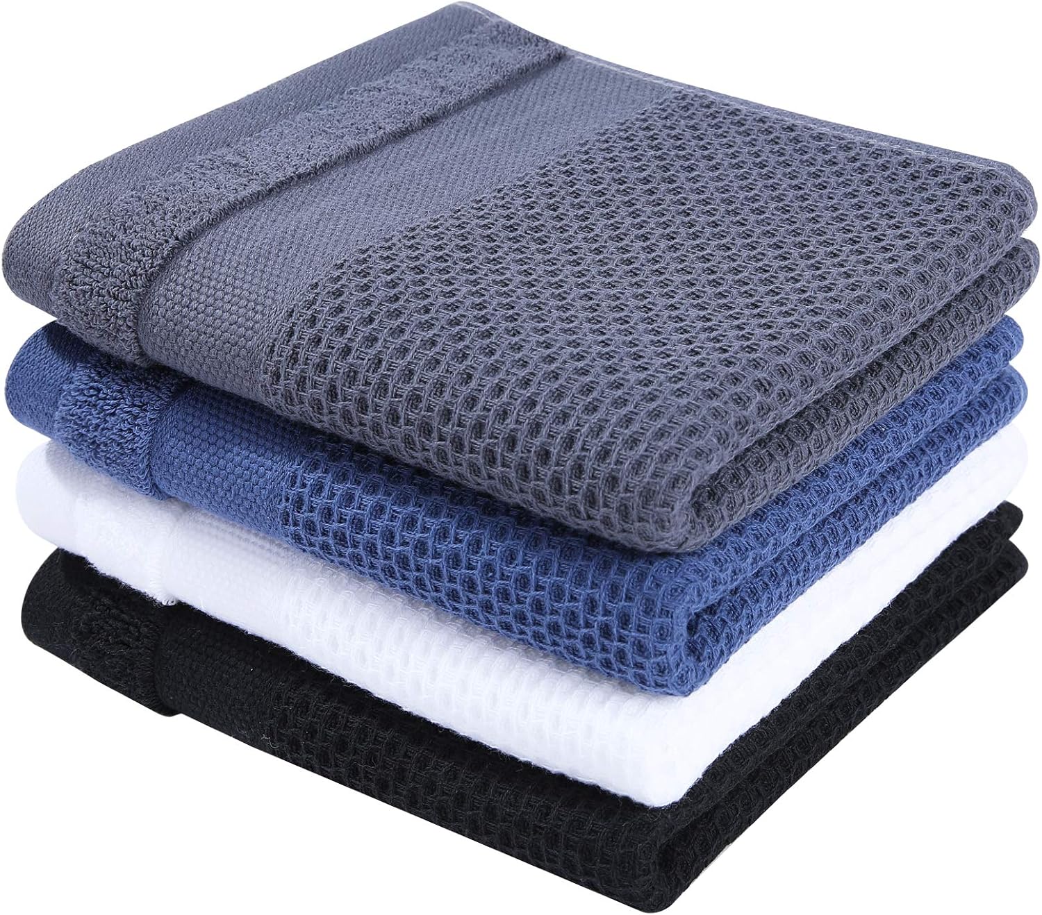 100% Cotton Waffle Weave Kitchen Dish Towels, 13 in x 28 in, Super Soft Absorbent Kitchen Towels for Drying Dishes, 4-Pack, Mixed Color
