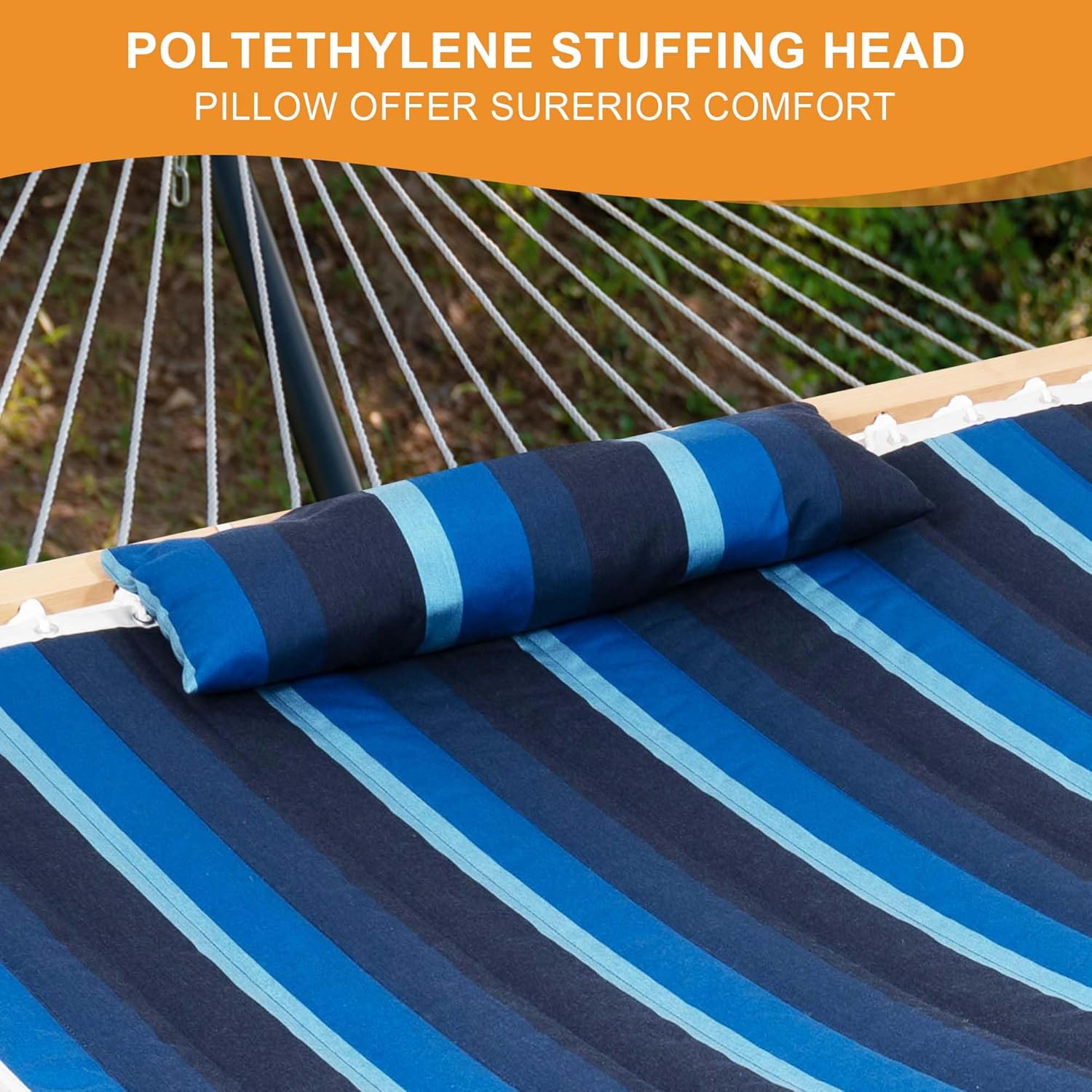 Lazy Daze Hammocks 12 FT Sunbrella Fabric Quilted Hammock Double Sunbrella Quilted Hammock with Spreader Bars & Pillow, All Weather and Fade Resistant for Outdoor, 450 lbs Capacity, Gateway Indigo