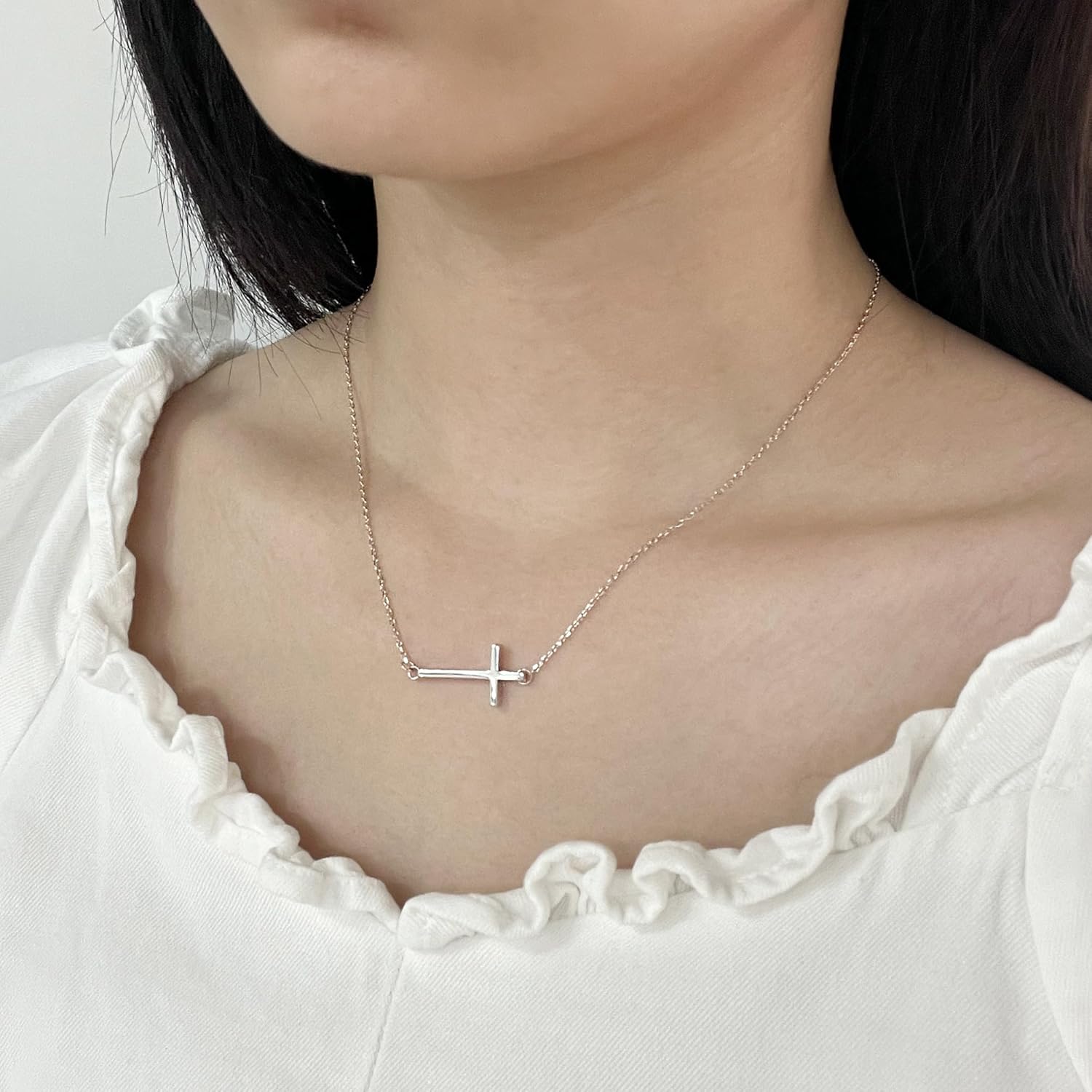 Cross Choker Necklace for Women 925 Sterling Silver Sideways Cross Necklace Minimal Everyday Jewelry Gift - Image 2