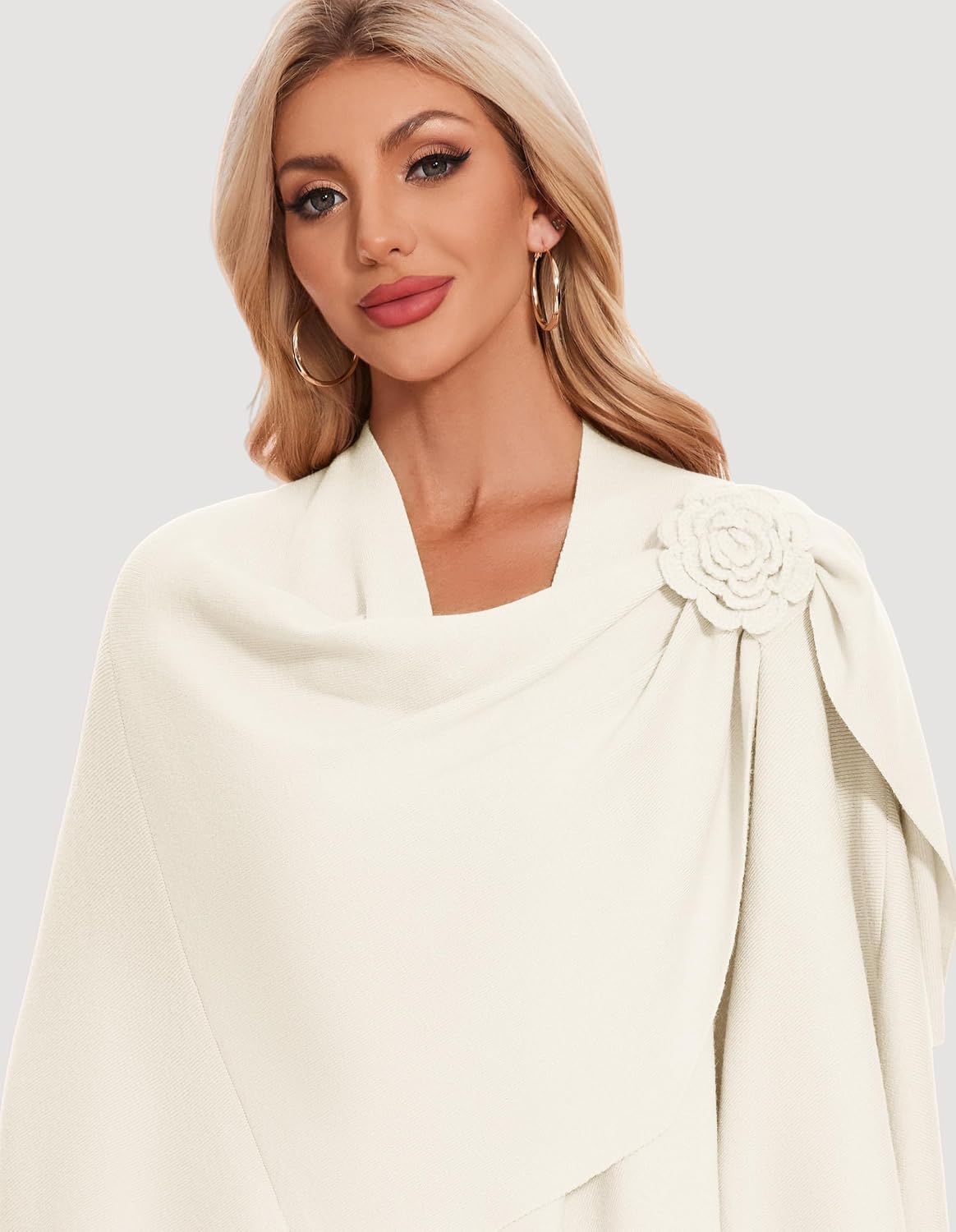  Women Elegant Cross Front Floral Shawl Wraps Poncho Fall Winter thumbnail
