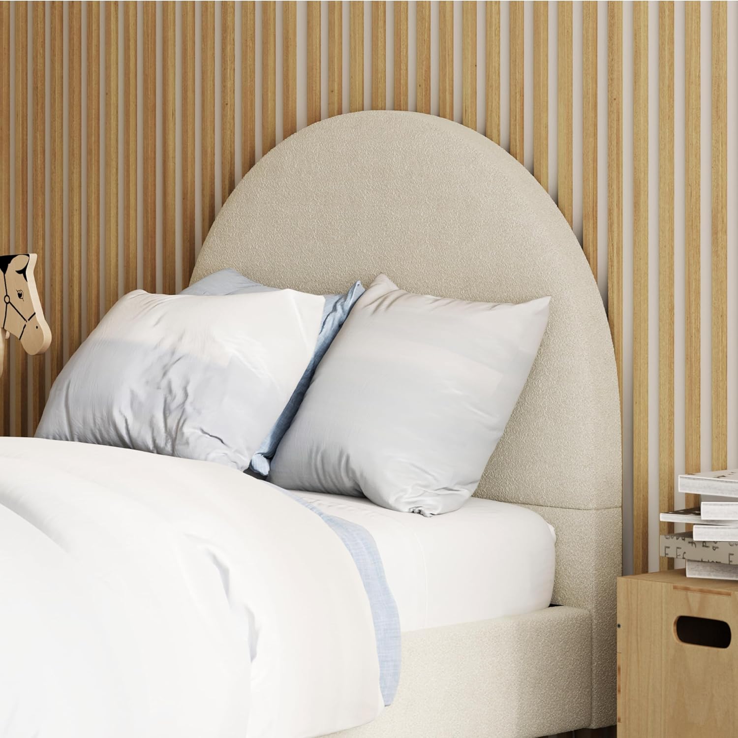 DG Casa Boucle Cloud Bed Frame with Arch Shaped Headboard, Upholstered in Soft Fabric, Platform Bed Frame with Solid Wood Legs - Boho or Modern Style - No Box Spring Needed - Twin Size - Image 7