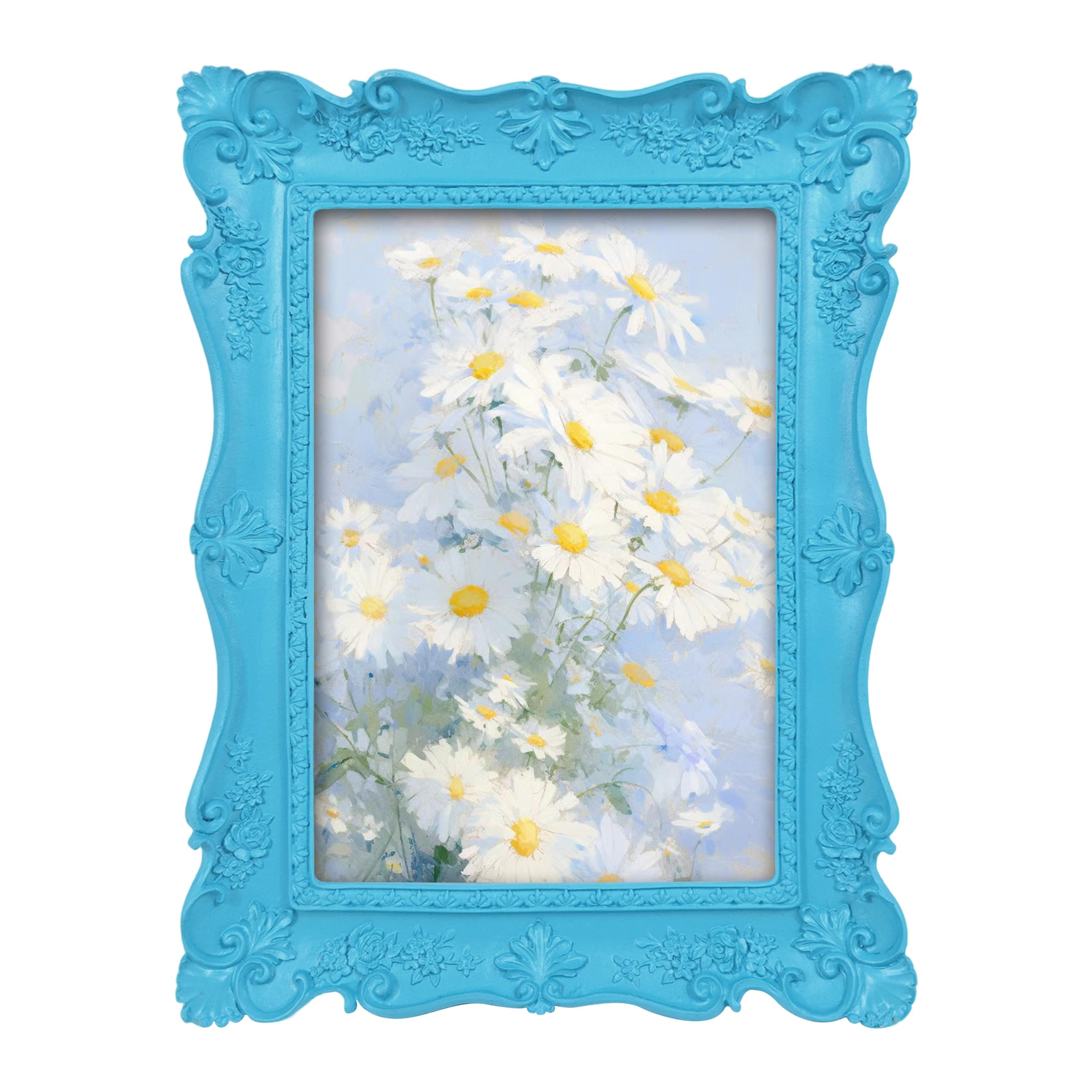 Cadre photo vintage 12,7 x 17,8 cm bleu rétro porte-photo antique pour décoration mur et table