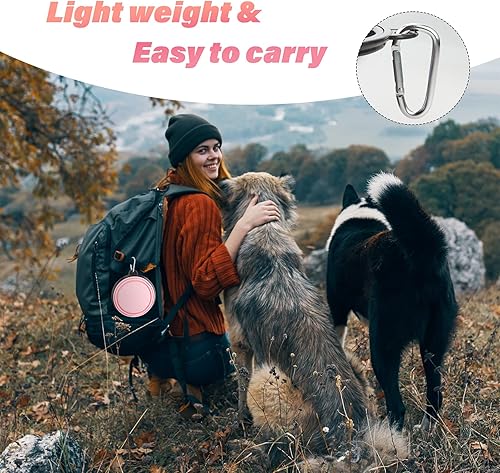 Vista 40 de SLSON - Tazón plegable portátil para perros, gatos y mascotas con 2 mosquetones para paseos, estacionamiento y viajes, para agua y comida