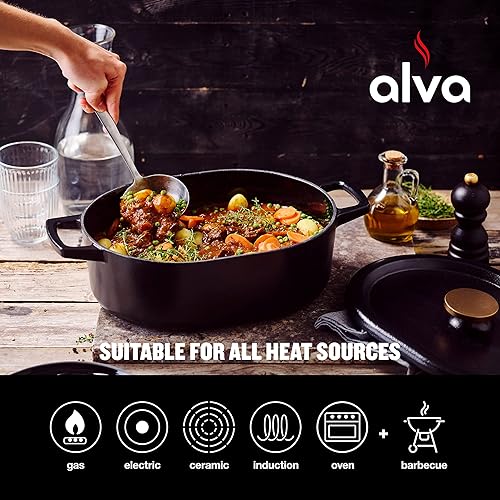 Miniatura 6 de Alva Nori - Olla de horno holandés con tapa, 5.2 cuartos de galón, horno holandés de hierro fundido esmaltado para ser utilizado como olla de