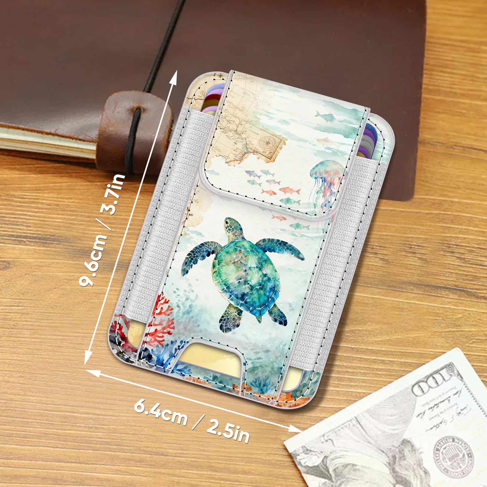 CASEBOT Magnetyczny uchwyt na karty do iPhone 17/16/15/14/13/12, pasuje do 6 kart, bezpieczne blokowanie RFID, smukły portfel na karty kredytowe dla kobiet i mężczyzn, żółw