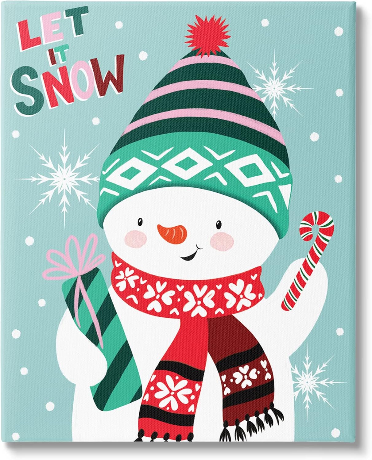 Stupell Industries Let It Snow Jolly Snowman Candy Cane Snowflakes, Design by Jo Taylor