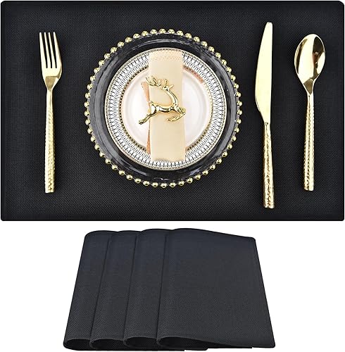 Miniatura 19 de SLKQG Juego de 8 manteles individuales con aspecto de lino azul, resistentes al calor y lavables a máquina, manteles individuales de tela de doble