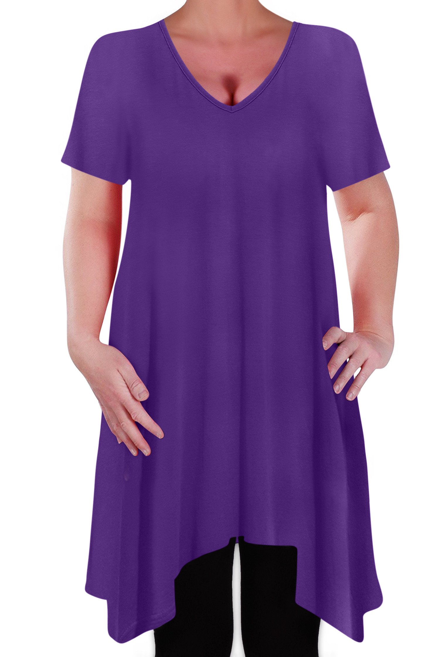 Eye Catch Women's Purple - Olivia Casual V Neck Long Tunic Uneven Hem Plus Size Flared Top Size 18
