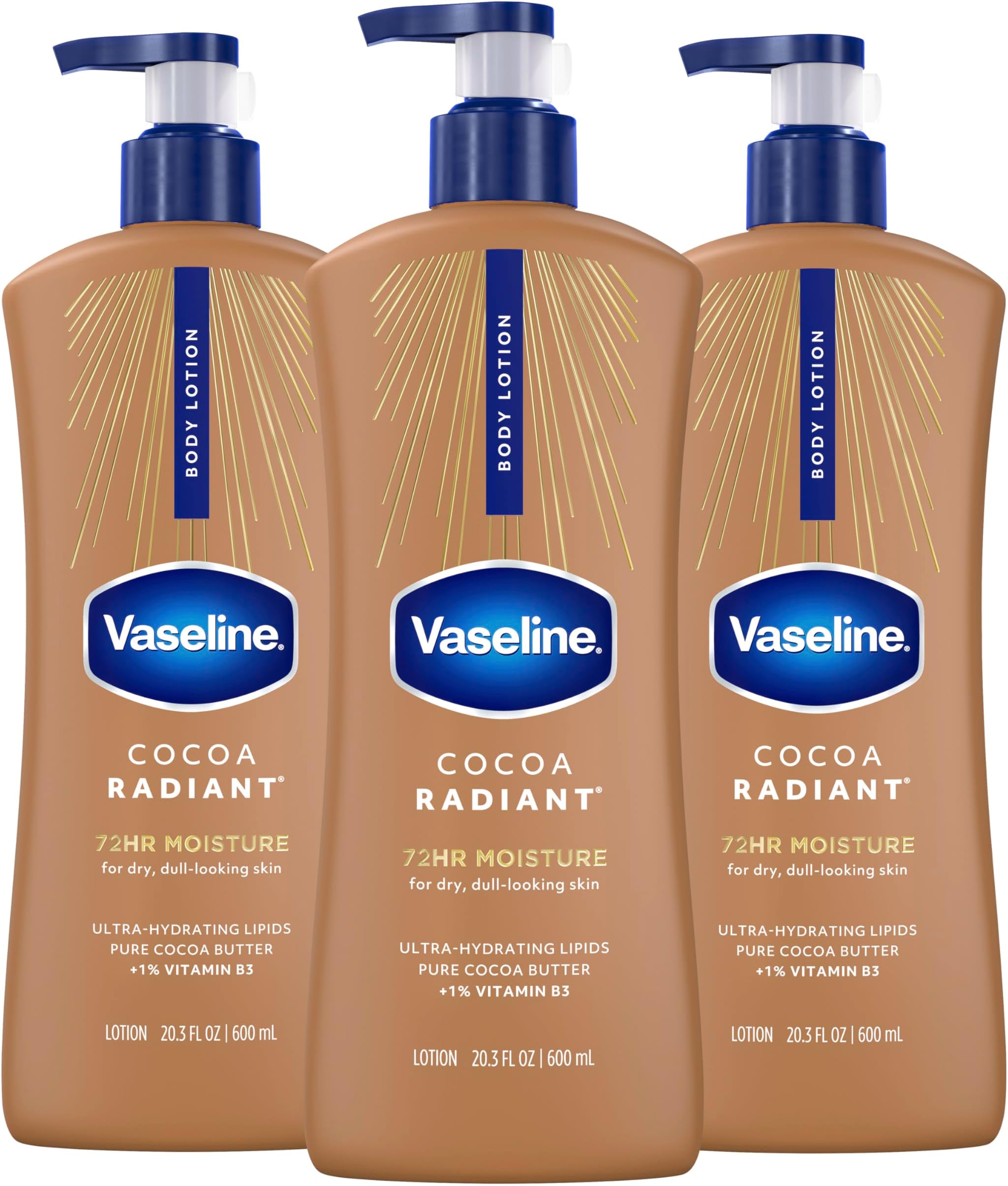 Intensive Care Body Lotion Cocoa Radiant 3 count for Dry Skin Lotion Made with Ultra-Hydrating Lipids and Pure Cocoa Butter for a Long-Lasting, Radiant Glow 20.3 Oz