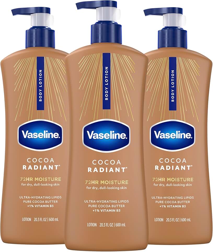 Vaseline Intensive Care Body Lotion Cocoa Radiant 3 count for Dry Skin Lotion Made with Ultra-Hydrating Lipids and Pure Cocoa Butt