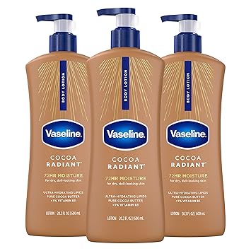 Vaseline Intensive Care Body Lotion Cocoa Radiant 3 count for Dry Skin Lotion Made with Ultra-Hydrating Lipids and Pure Cocoa Butter for a Long-Lasting, Radiant Glow 20.3 Oz