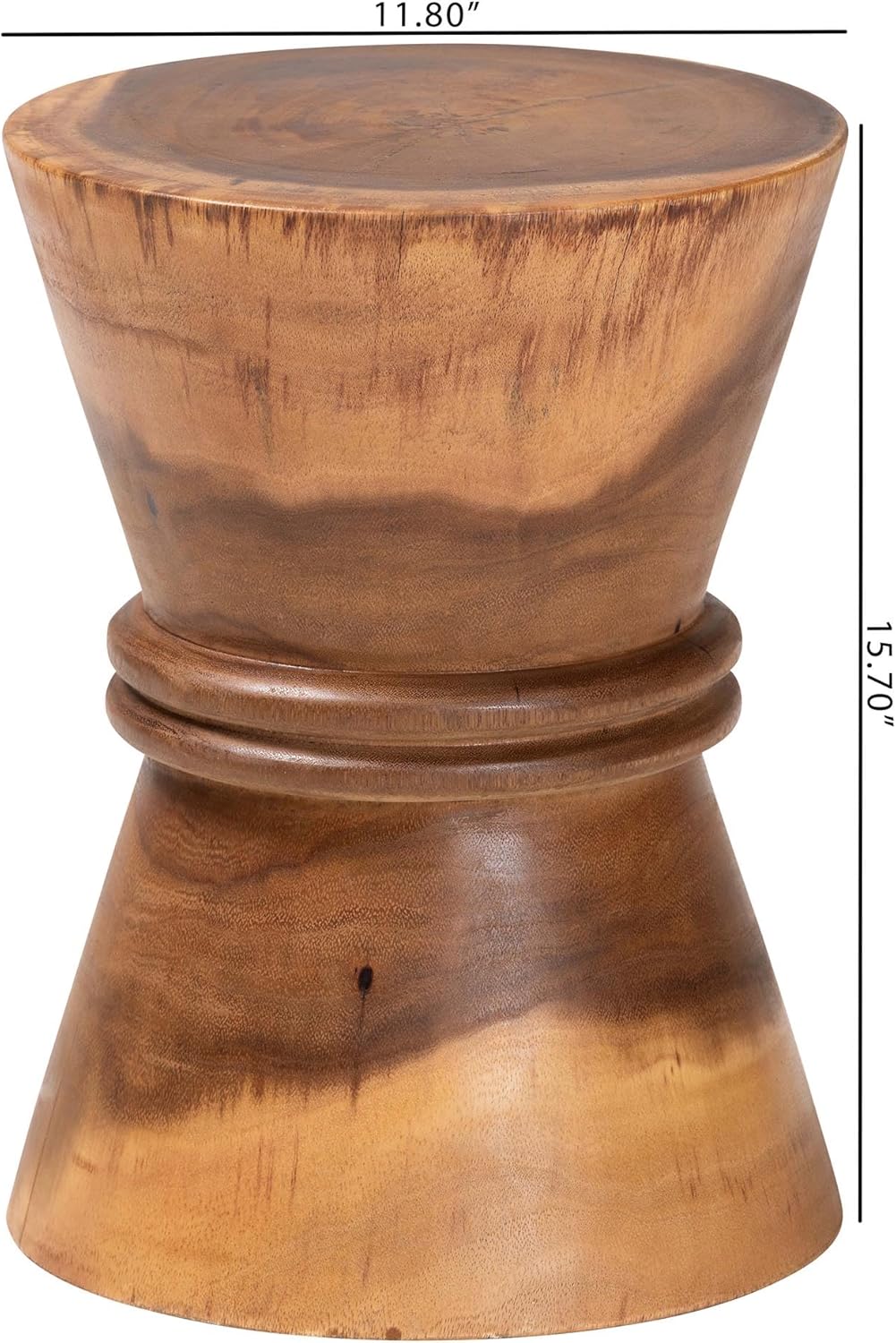 Bali & pari Samira Solid Suar Wood Side Table - Handcrafted Sculptural End Table with Hourglass Design, Modern Boho Style for Living Room or Bedroom