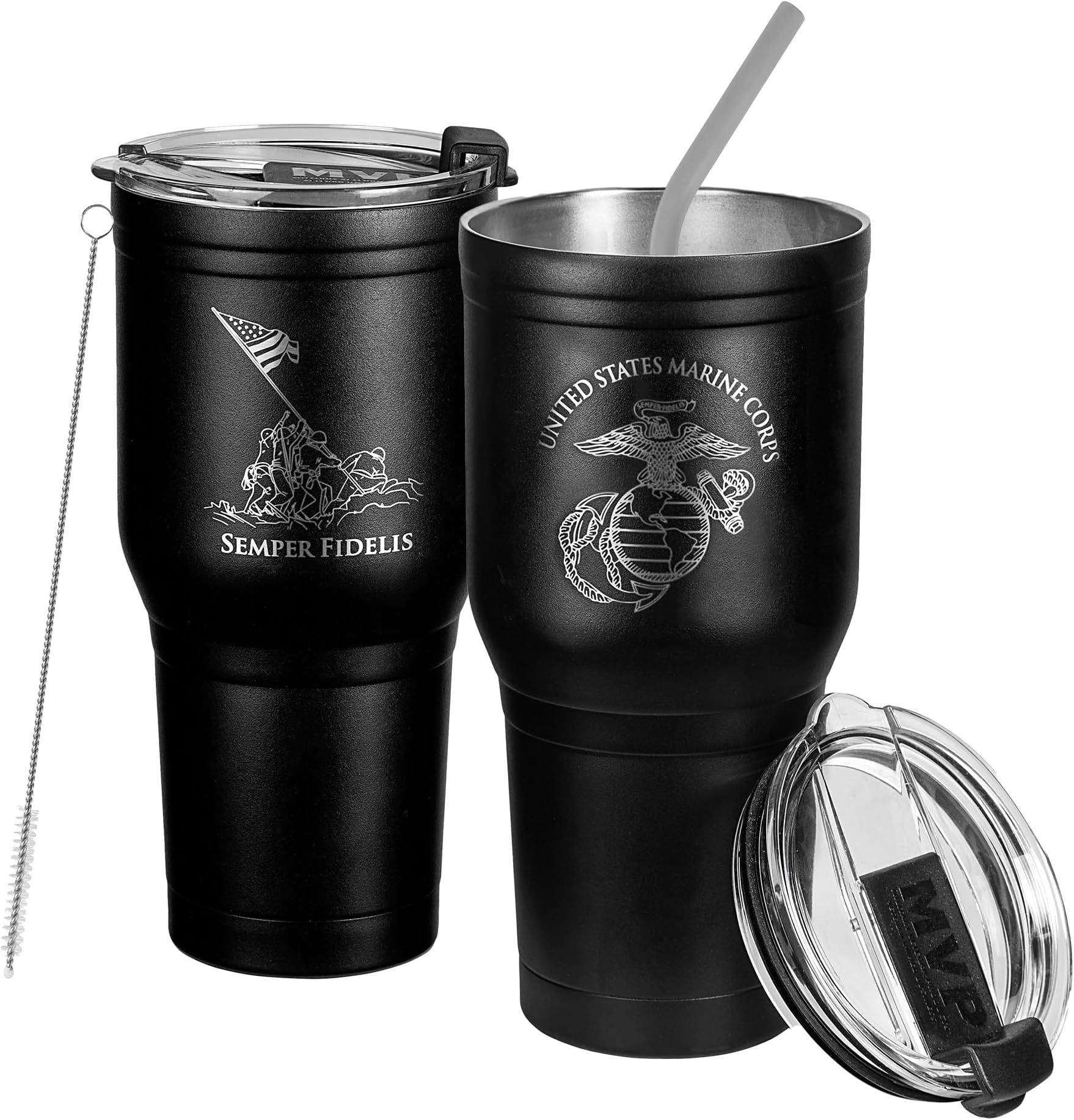 Military Gift Shop USMC 30 oz Tumbler with Handle – Stainless Steel Marine Corps Coffee Travel Mug, Double Wall Insulated with Lid & Straw